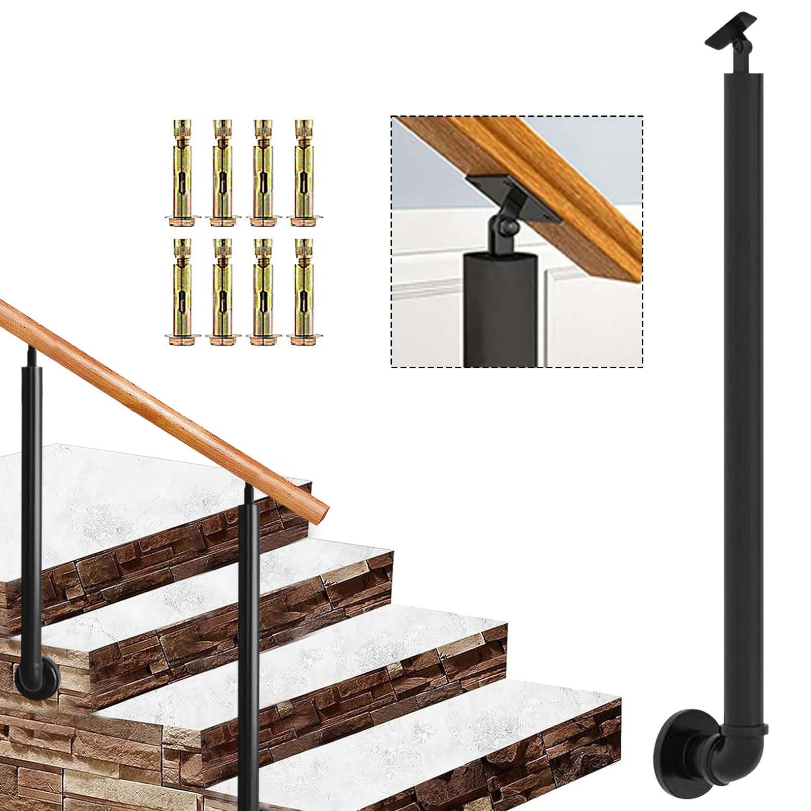 GLDYTVF Side Mount Fence Deck Columns with Wall Fittings, Adjustable Angle Stair Handrail Railing Balusters Post, Metal Grab Rail for Porch, Concrete, Wooden Steps(75cm(29.5in))