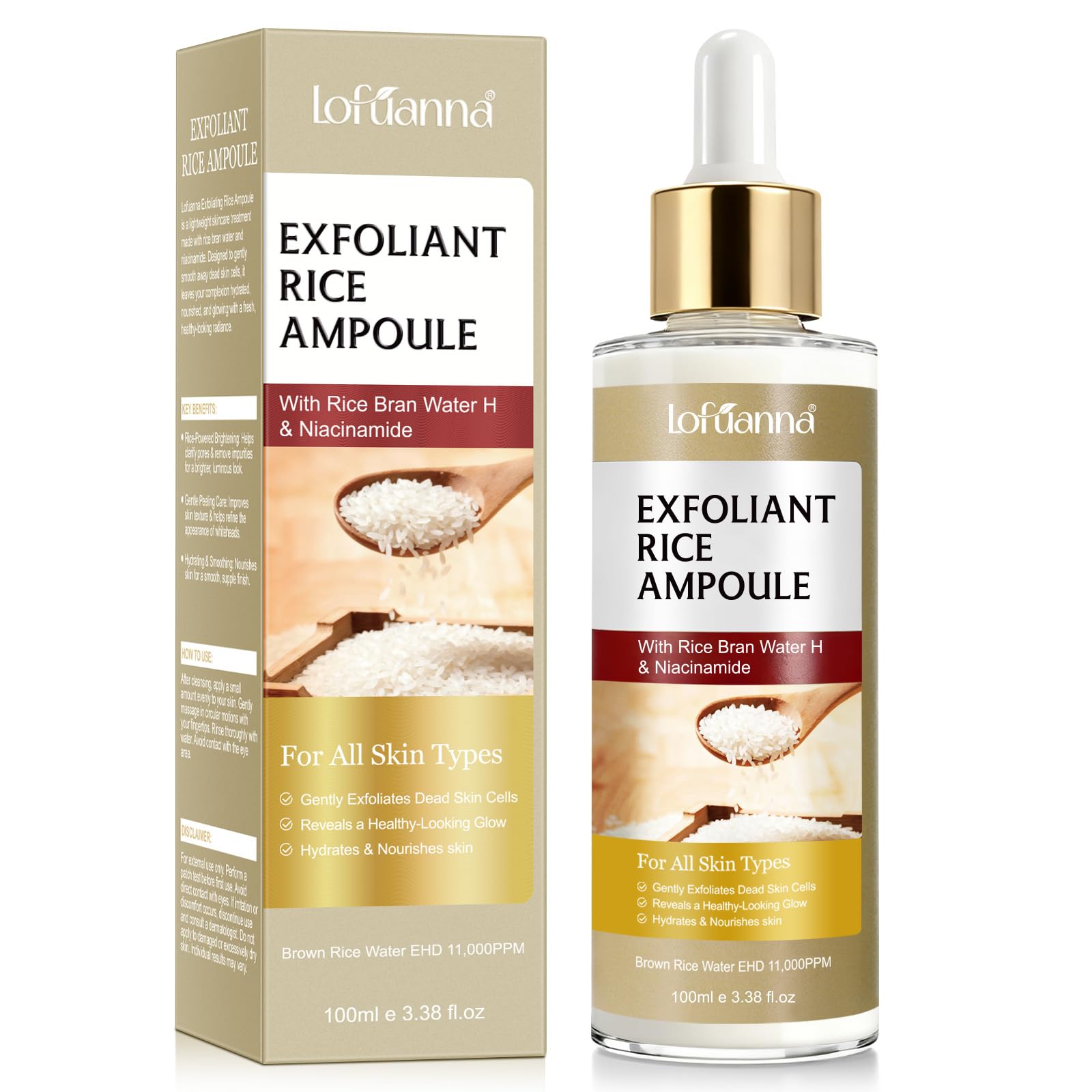 Exfoliant Visage Coréen, Sérum Exfoliant au Riz 100ml – Gommage Visage Doux, Élimine Peaux Mortes & Points Noirs, Réduit les Pores, Hydratant & Éclaircissant, Soin Peeling pour Tous Types de Peau