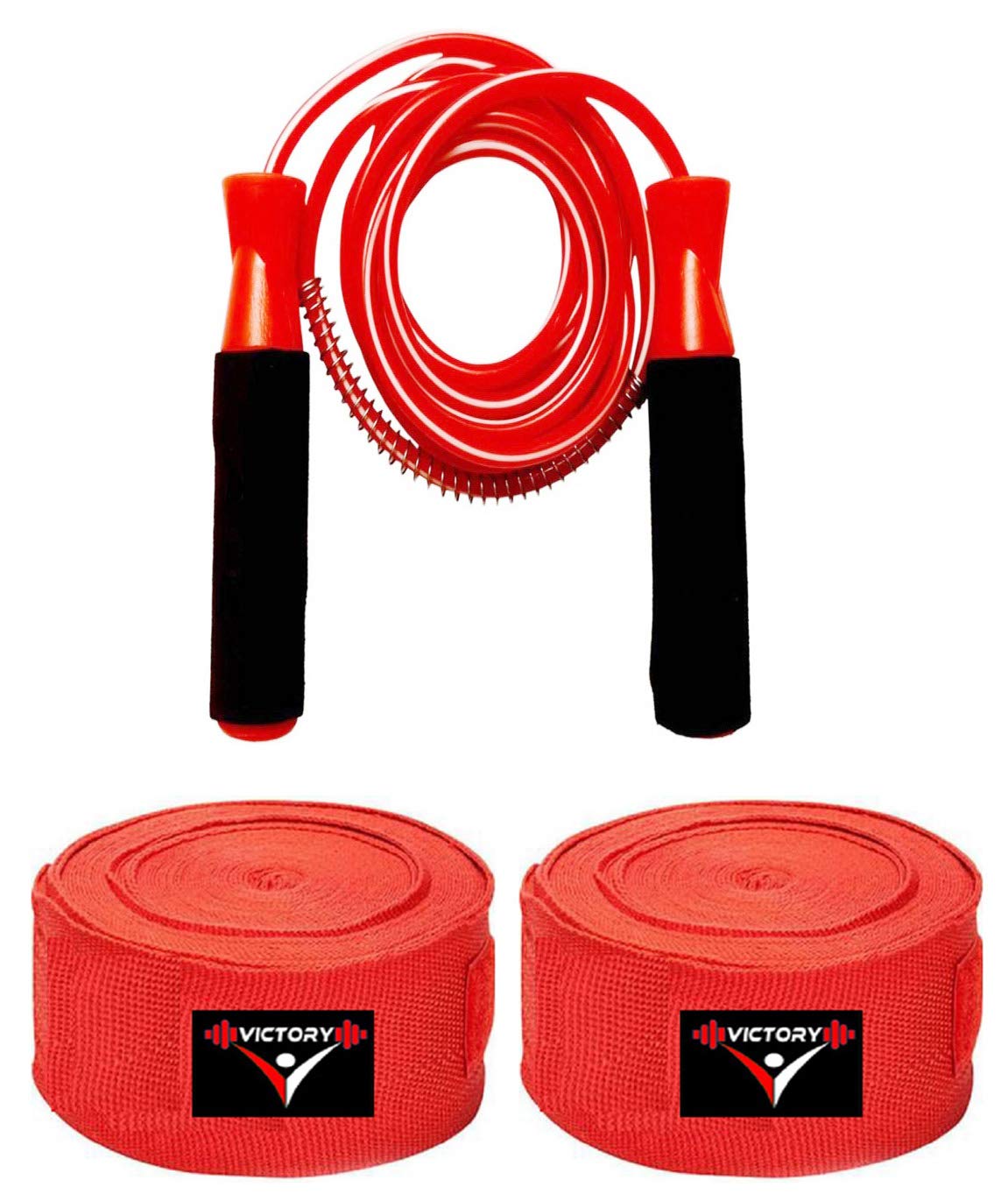 VICTORY Combo -Professional Boxing Hand Wrap & Hand Bandage - Imported with Skipping Rope Big (Red)-picture-30