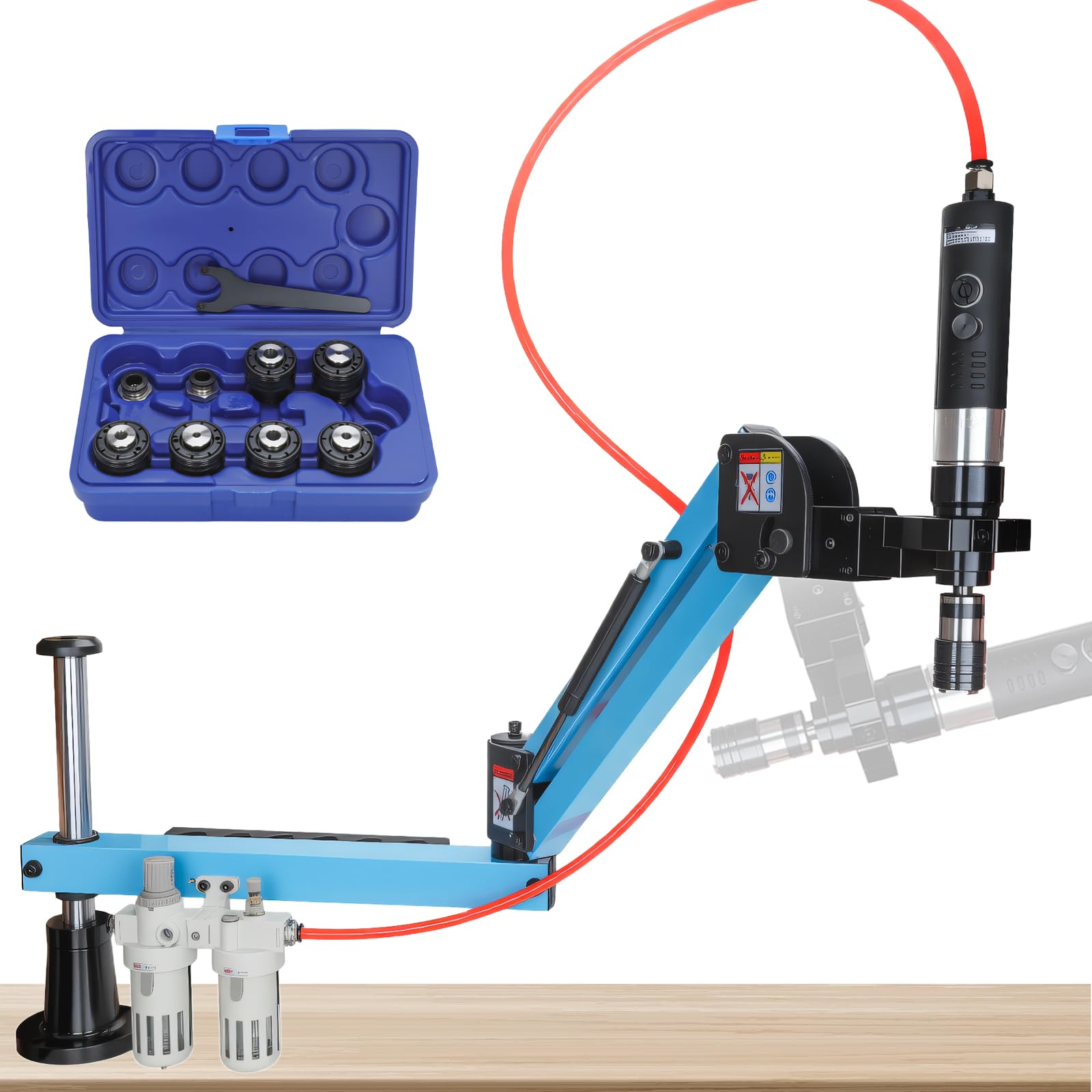 Pneumatic tapping machine, 360° Multi directional universal soft arm drilling and threading machine M3-M12 with tap holder