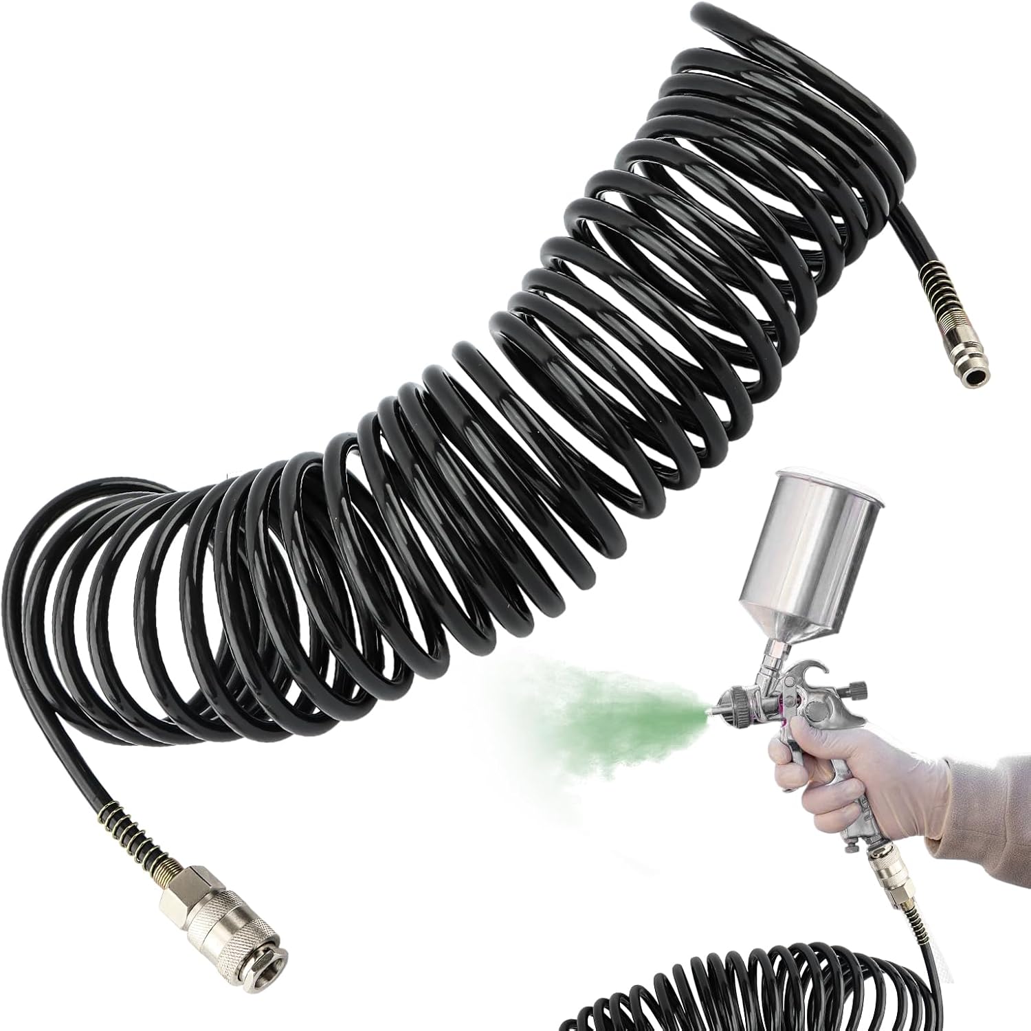 Air Hose,25ft Air Compressor Hose with Bend Restrictor,Soft Flexible PE Recoil Air Hose with 1/4 Solid Pure Copper Quick Connect Fittings,Easy to Use,No Leaks