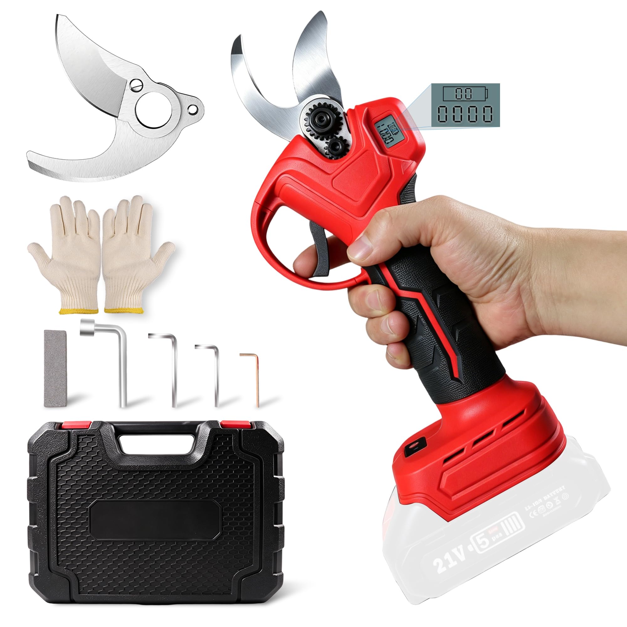 Tijeras de podar eléctricas con batería compatible con Makita 18 V, motor sin escobillas de 500 W y convertidor de batería, potencia máxima de corte de 25 mm, pantalla LCD y para podar árboles