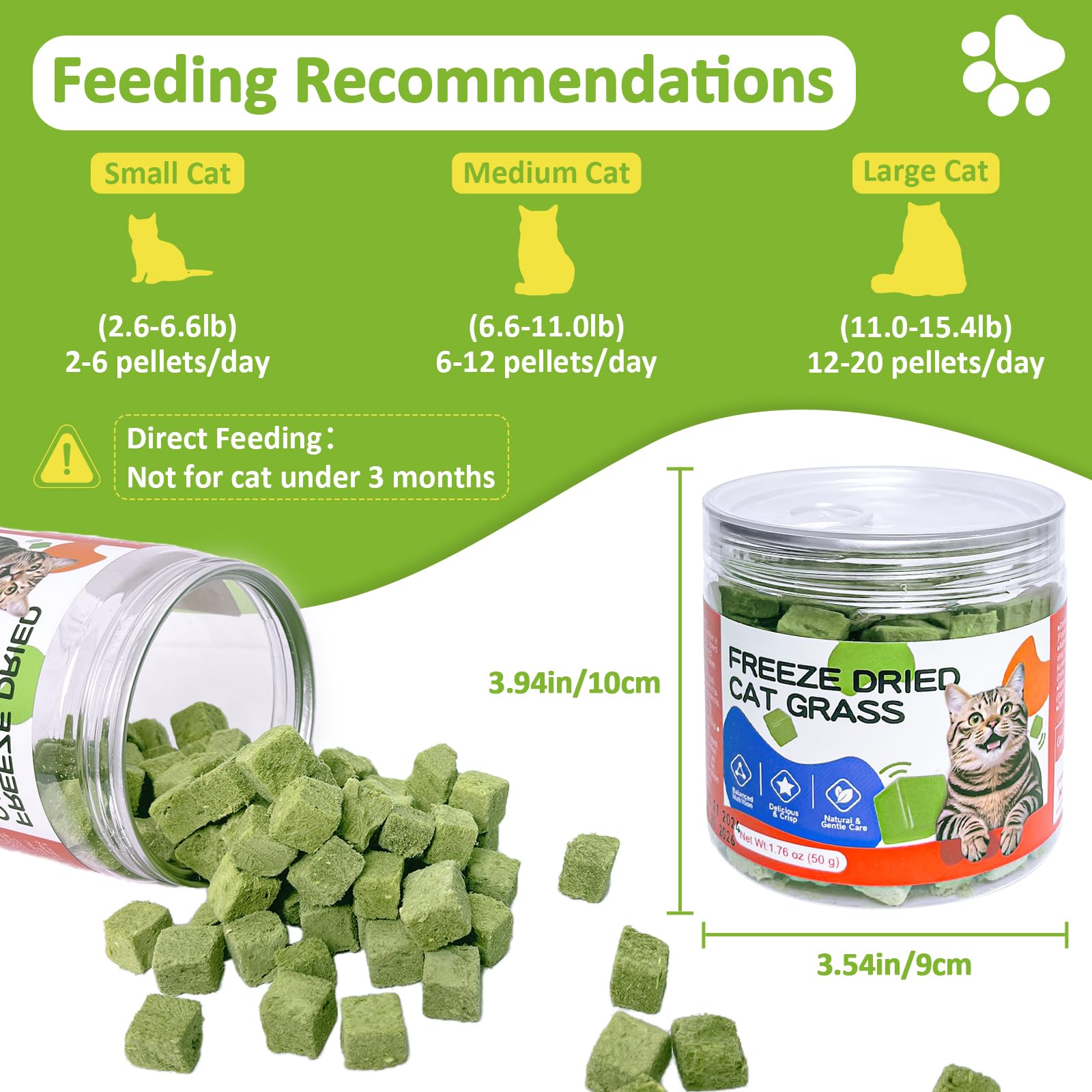 ZHSteveG Freeze-Dried Cat Grass Treats with Premium Gourmet Blend - Natural Hairball Control & Gut Health Support for Cats (Chicken Breast Formula, 1.76 oz)