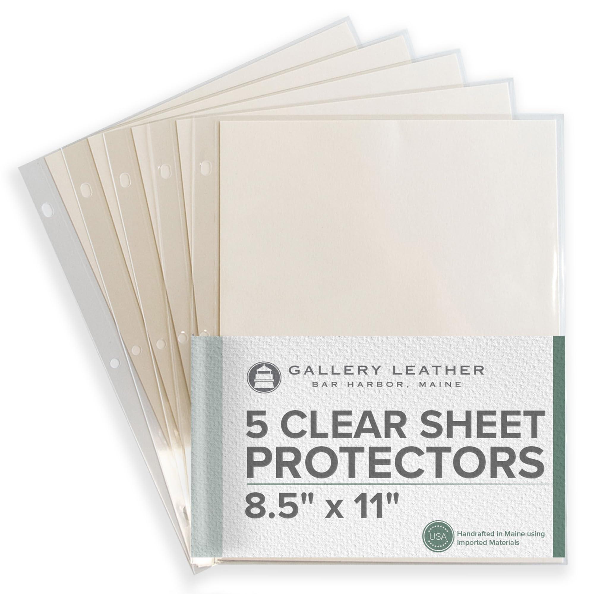 Gallery Leather Clear Sheet Protectors for 3 Ring Binder - Top Loaders Sleeves, 8.5 x 11 Inch, 5 Sheets, Archival Safe, Letter Size, for Documents,