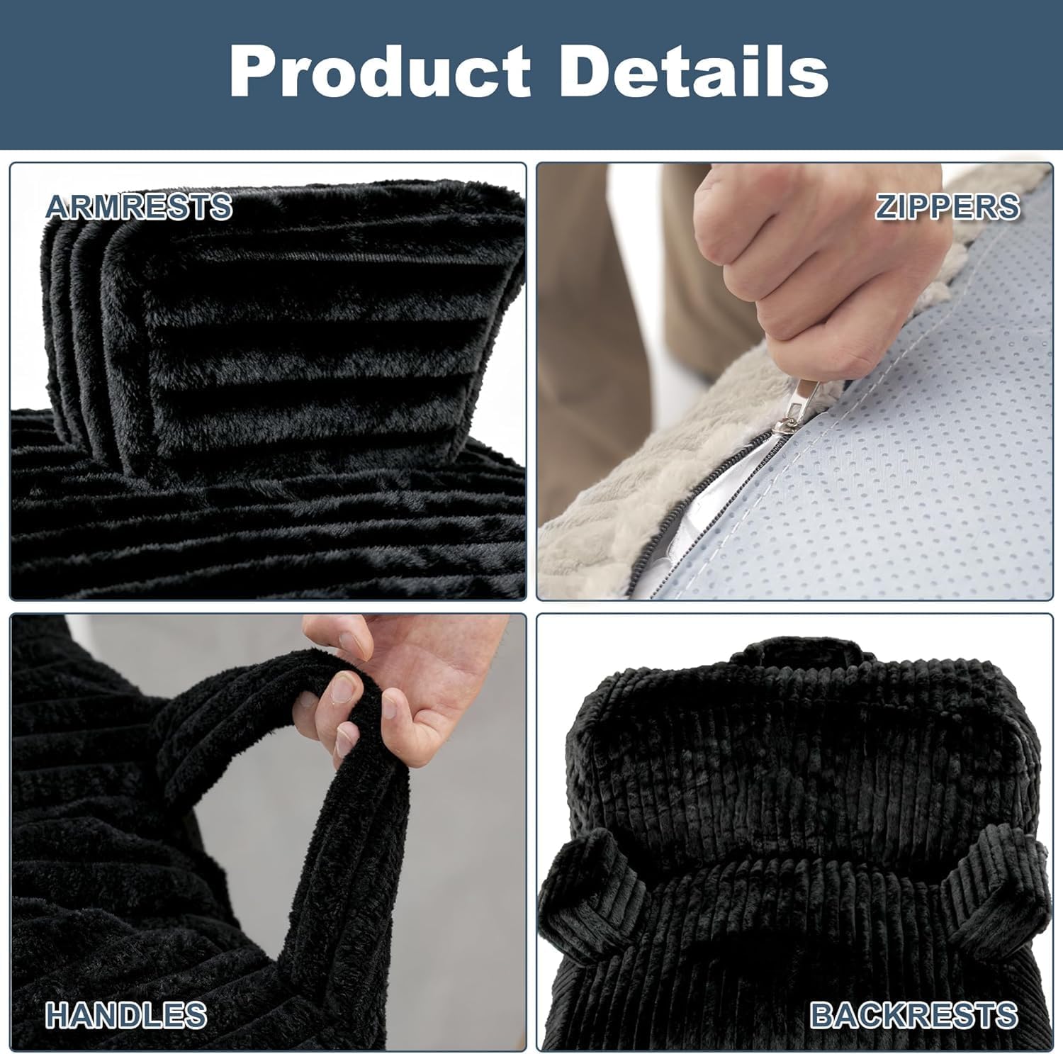 Bean Bag Chair - Large Bean Bag Loungers Chairs for Adults, Teens, and Children.Bean Bag Sofa with Memory Foam Filled and Armrests for Living Rooms, Bedroom, Dorm, or Balcony (Stripe Black)