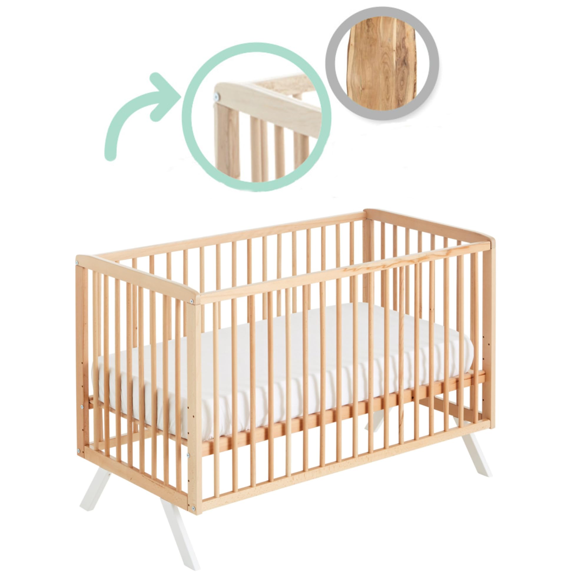 Koala - Lettino per co-sleeping a 10 altezze + kit per co-sleeping + kit per convertire culla in letto bianco