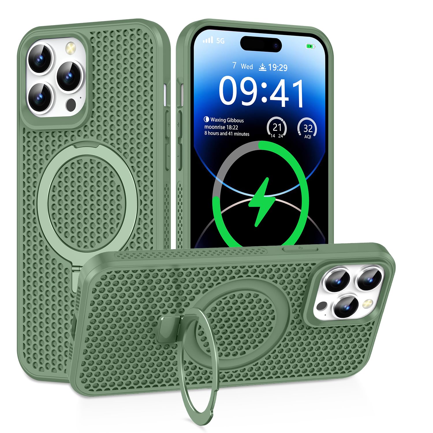 SkylmwMagnetic Stand Case Designed for iPhone 12, iPhone 12 Pro Case Compatible with Magsafe [Build in Kickstand] Hard Back Soft Edge iPhone 12 Pro Heat Dissipation Phone Case Shockproof,Green