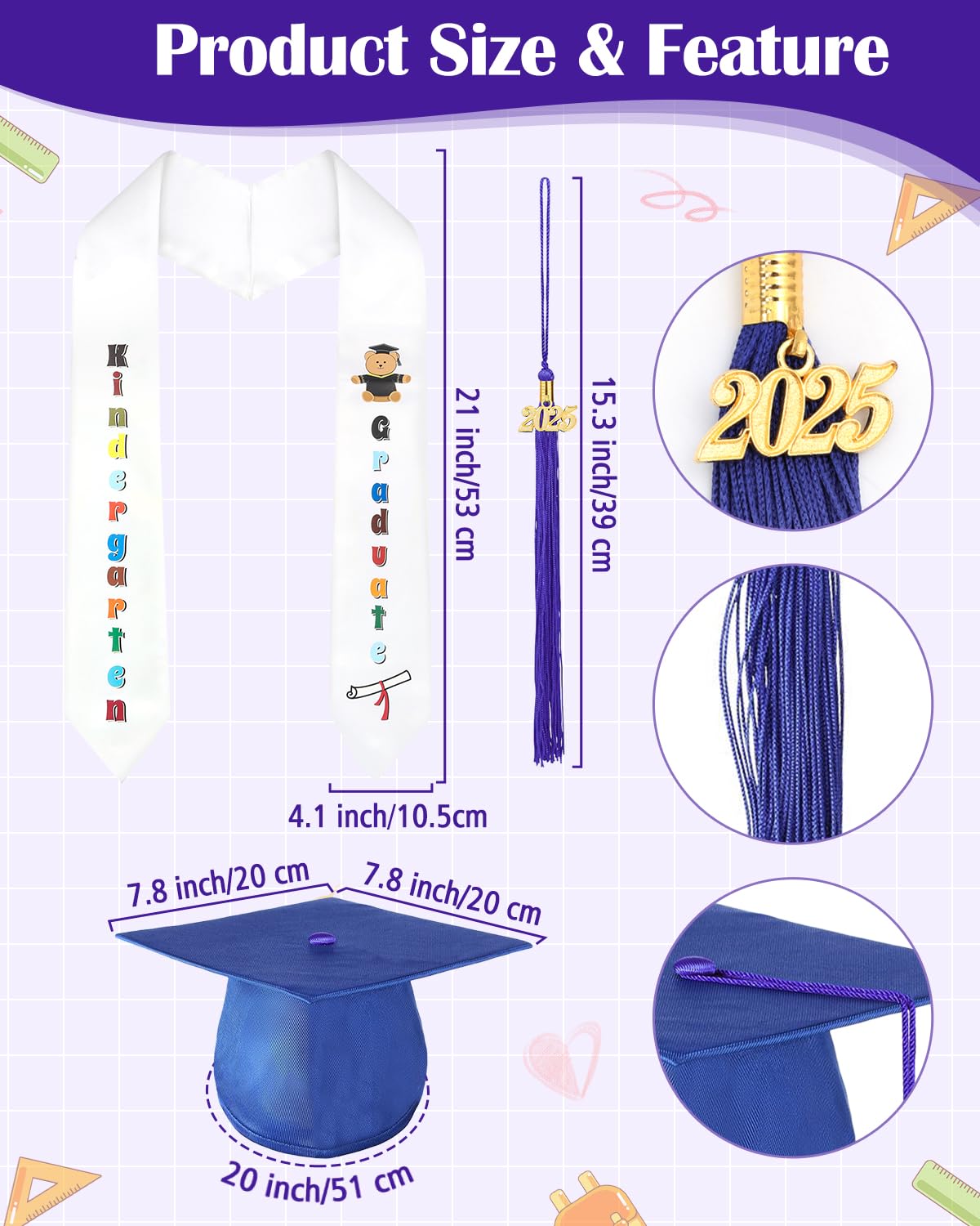 Snapklik.com : MQJJSM Shiny Kindergarten Graduation Gown And Cap Set
