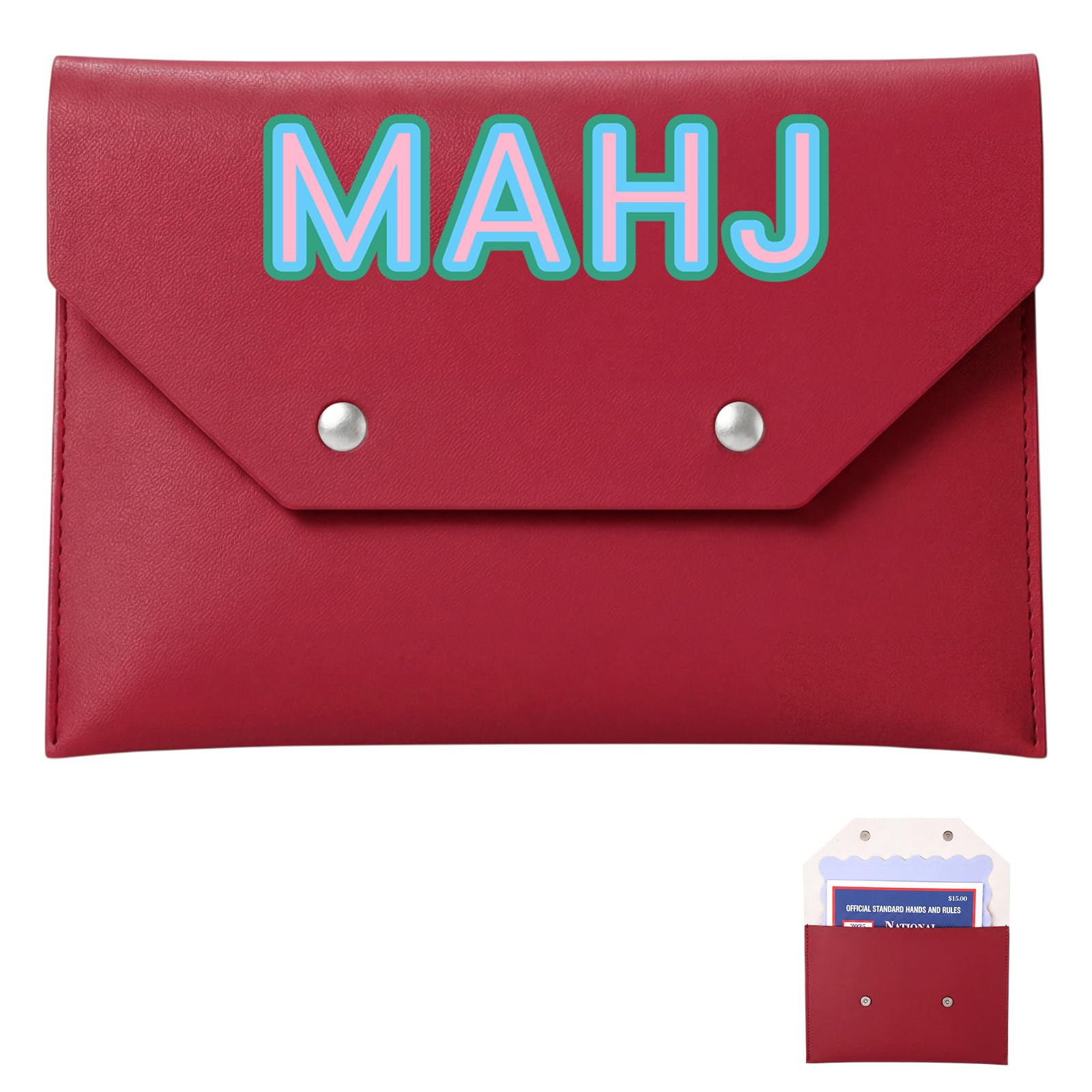 SilTriangle Leather Mahjong Card Holder Gift, Red, 8x6 Inch, Solid Color — image 1
