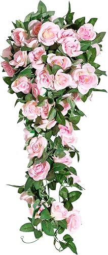 Miniatura 6 de Yebazy 2 piezas 16 pies guirnalda de vid de rosas falsas plantas artificiales para hotel boda hogar fiesta jardín decoración artística rosa