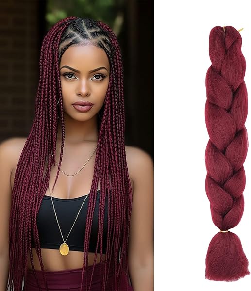 Meches Tresse Cheveux 1 Paquet 24" Meches pour Tresses Africaine Rajout Cheveux Tresses Extension Dreadlocks Ombre Synthétiques Tresse Crochet Twist Tressage Cheveux (Rouge Vin) - 1