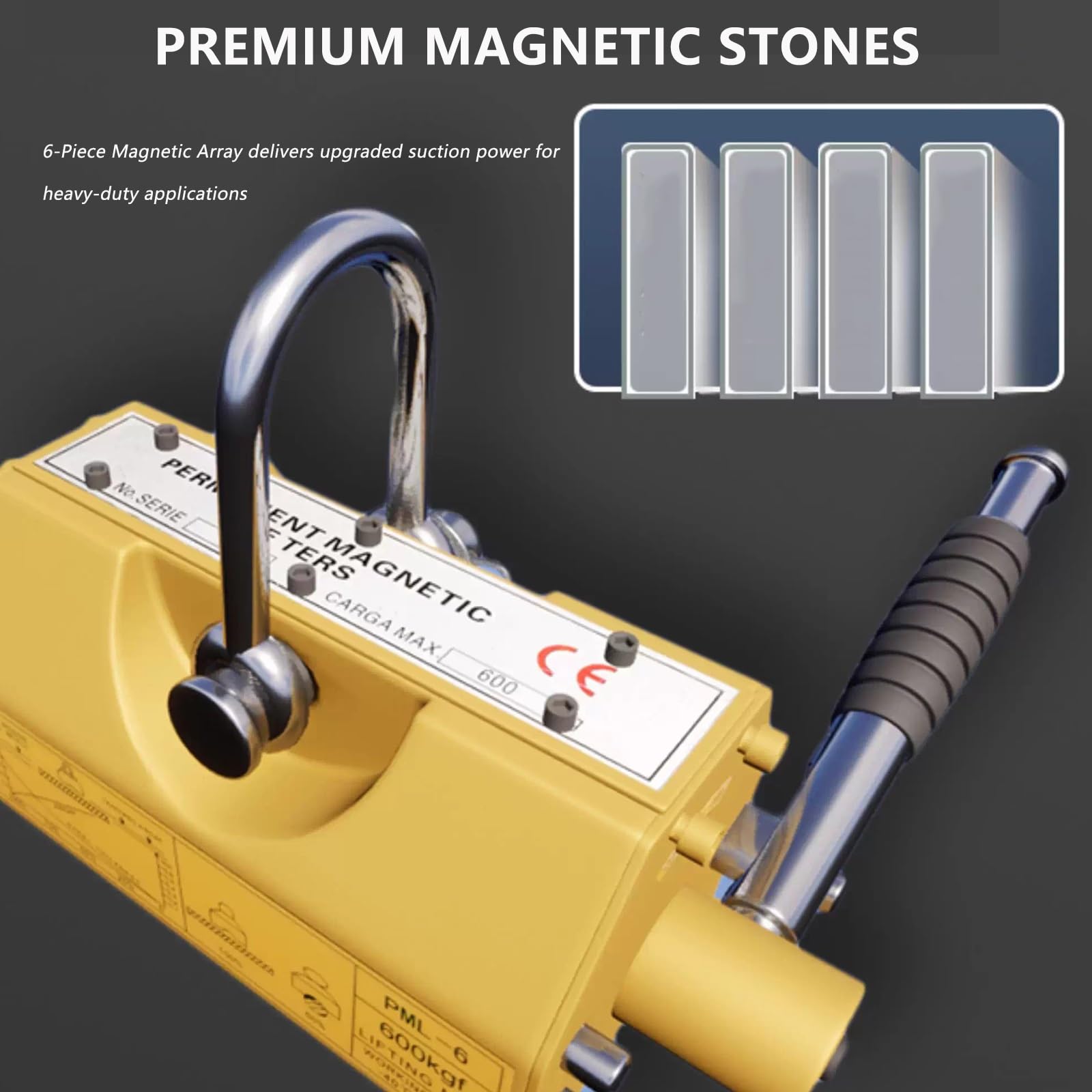 Sollevatore magnetico, magnete di sollevamento for piastre da 1320 libbre/600 kg con design a scanalatura a U, magnete di sollevamento for paranchi, blocchi e attrezzature for gru da officina