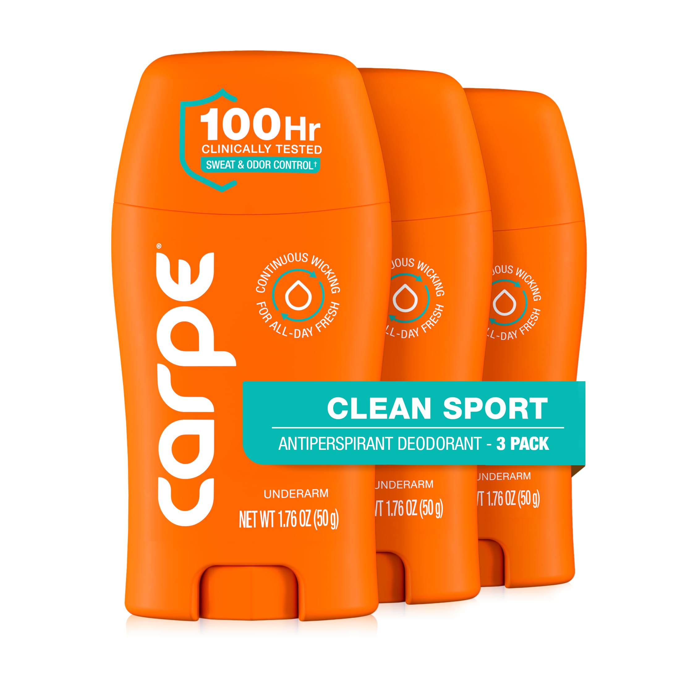 Carpe 100-Hour Antiperspirant Deodorant for Men, Clean Sport - 3 Pack | Dermatologist Tested - 100 Hr Sweat & Odor Control - Free from Baking Soda & Parabens - Clinical Strength Deodorant - 3 Pack Clean Sport 1.76 Ounce (Pack of 3)