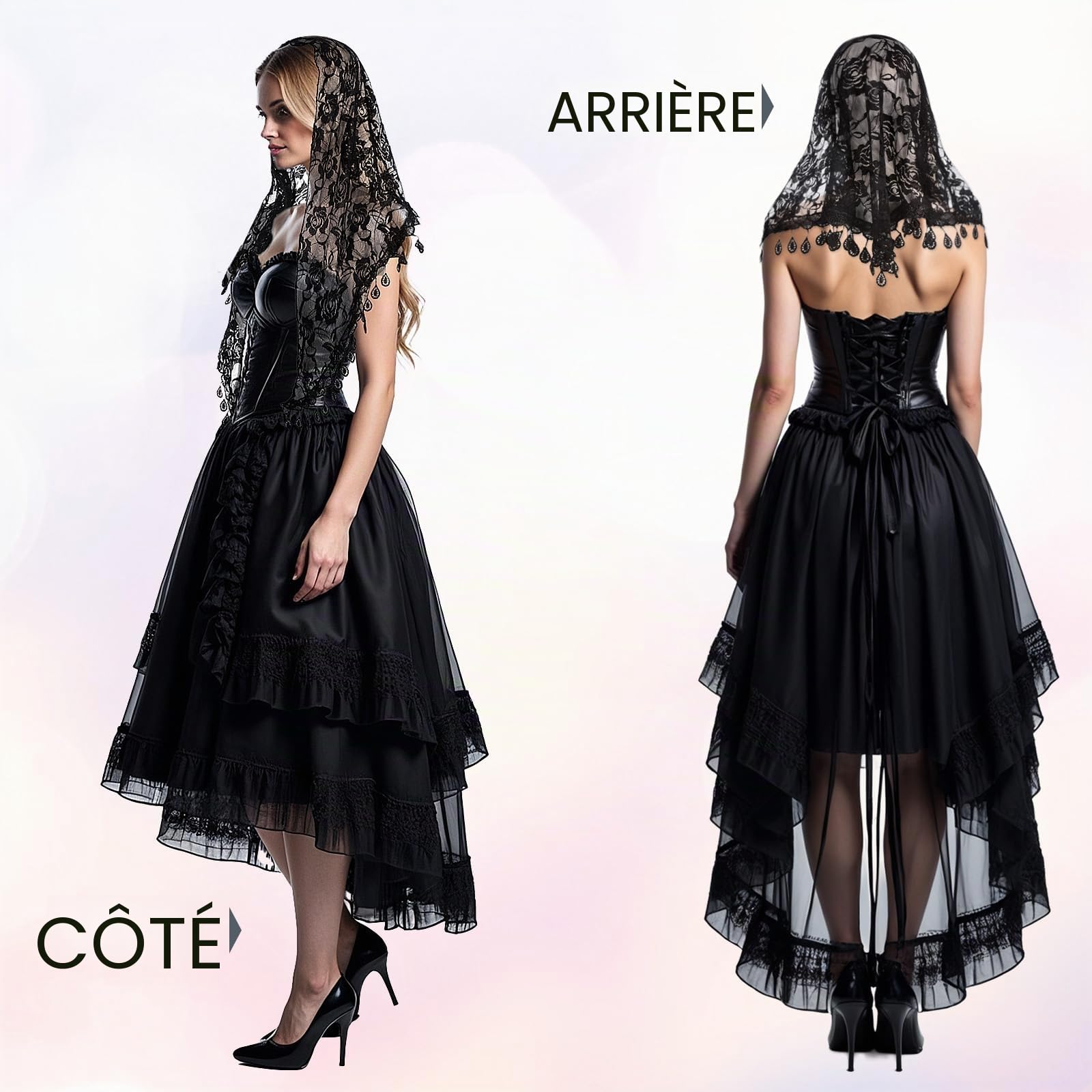 3 voiles de mantille catholique, voile triangulaire, couvre-chef de cathédrale, écharpe en tulle avec dentelle triangulaire, pour femmes et filles, bandeau floral, voiles latins