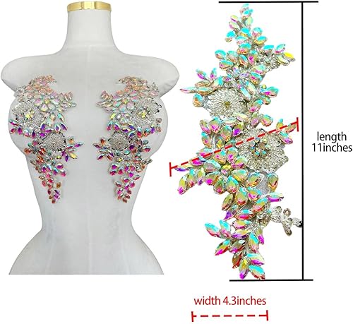 Miniatura 10 de 1 parjuego de accesorios de apliques de encaje con diamantes de imitación para coser a mano, cuentas de lentejuelas y piedras, parches para