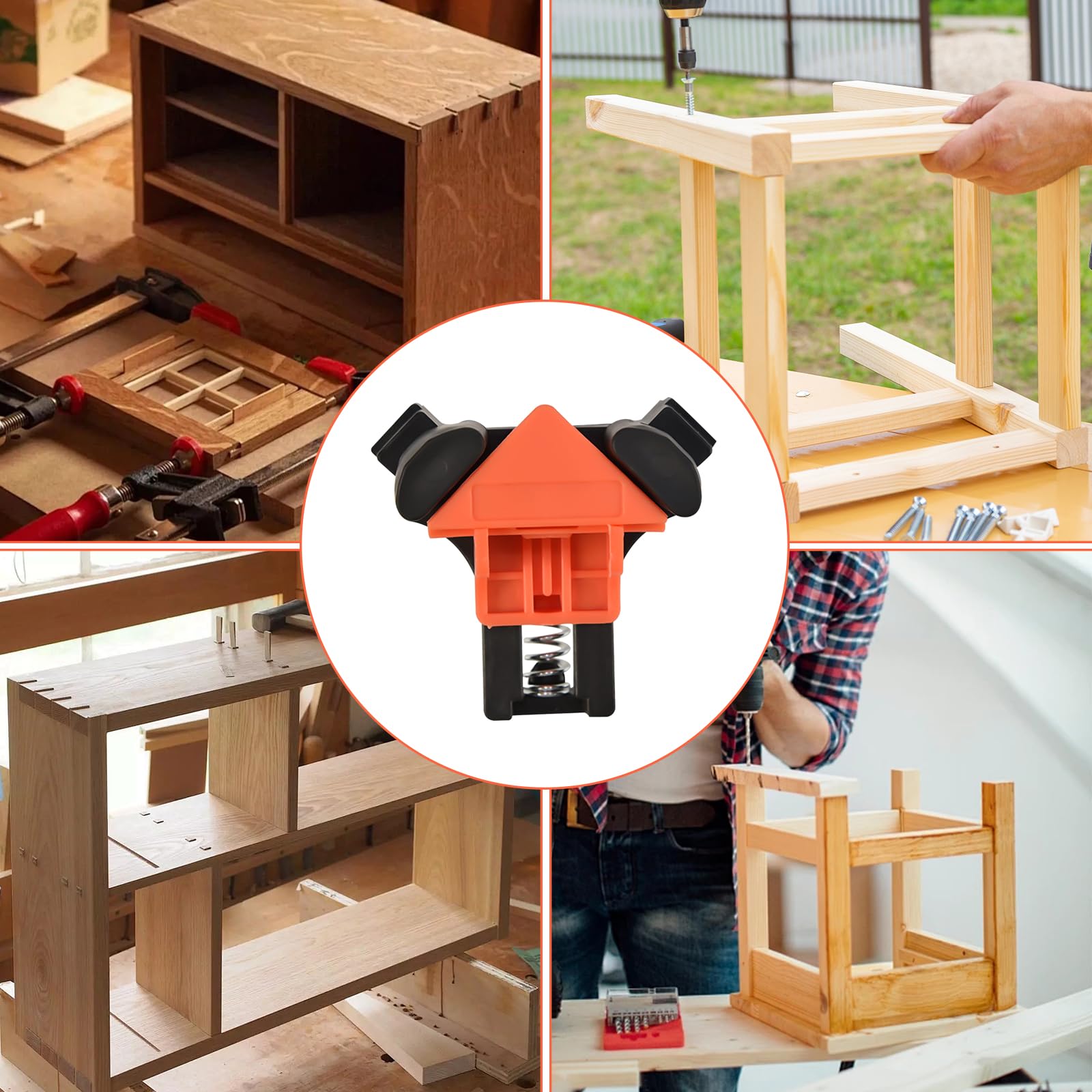 Set di 4 Morsetti Angolari 90° per Legno, Campo 5–22 mm | Squadra di serraggio per falegnameria, mobili e cornici