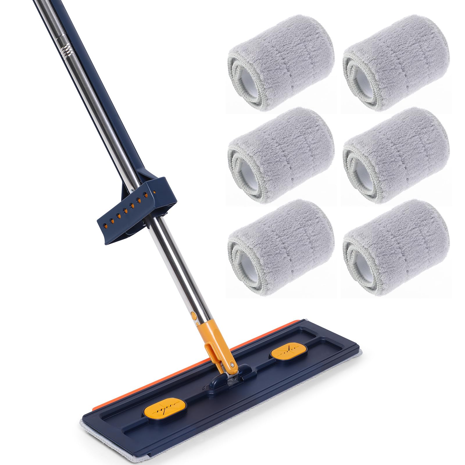 Ciieeo Fregona Plana Grande 6 Almohadillas de Microfibra Azul, Trapeador sin Lavado, Alta Absorción y Fácil Limpieza para Pisos, Adecuado Hogar y Limpiezas Rápidas