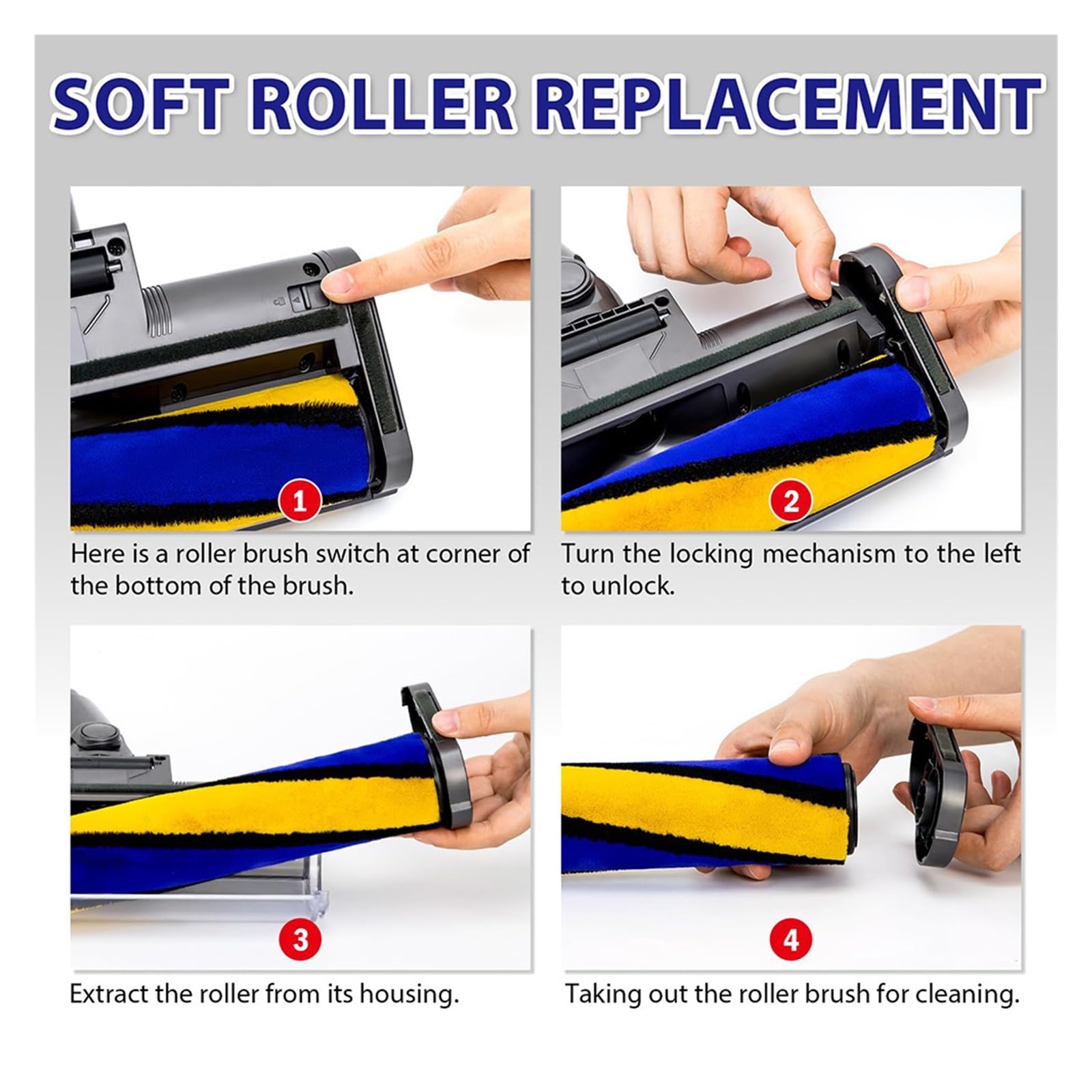 Laserbürste, kompatibel mit Dyson V12 Origin Staubsaugerzubehör, Ersatz-Motorkopf mit grünem Licht, Teppichrollenbürstenkopf Zubehör(Soft Roller Brush)