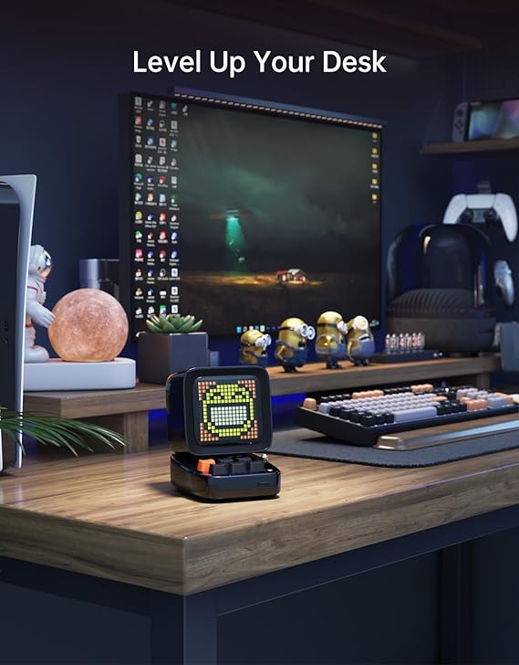 Divoom Ditoo Retro Pixel Art Game Bluetooth Speaker with 16X16 LED App Controlled Front Screen (Black)