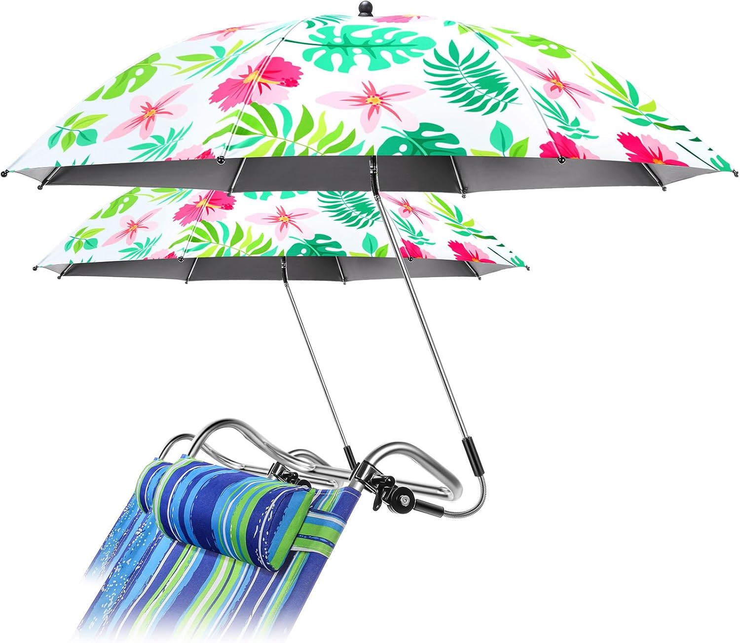2 Pcs Hawaii Beach Umbrella with Clamp 360 Universal Adjustable Luau Umbrellas for Chair UV Protection Shade Umbrella for Wheelchair Camping Patio Golf Carts (Flower)