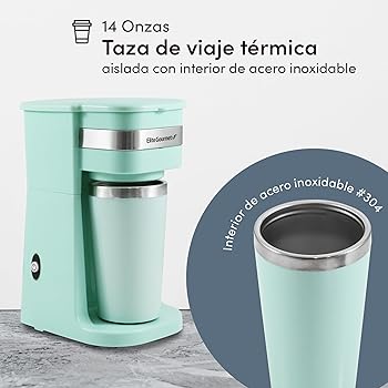 Elite Gourmet EHC113M Personal Cafetera compacta individual monodosis, incluye taza de viaje térmica interior de acero inoxidable, compatible con café molido, filtro reutilizable, menta, 414 ml4