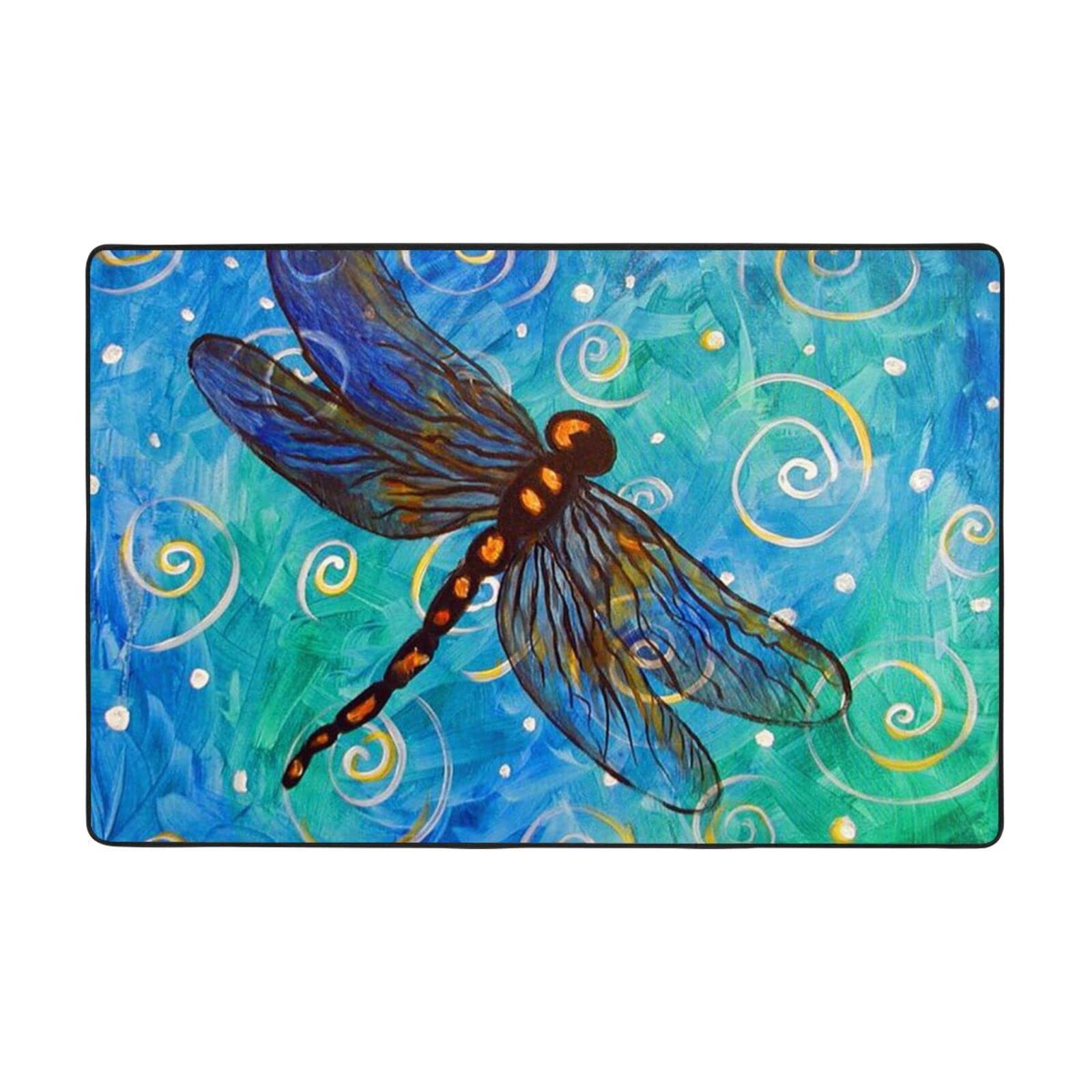Tapis de sol antidérapant et absorbant en flanelle libellule bleue pour sécuriser votre chambre.