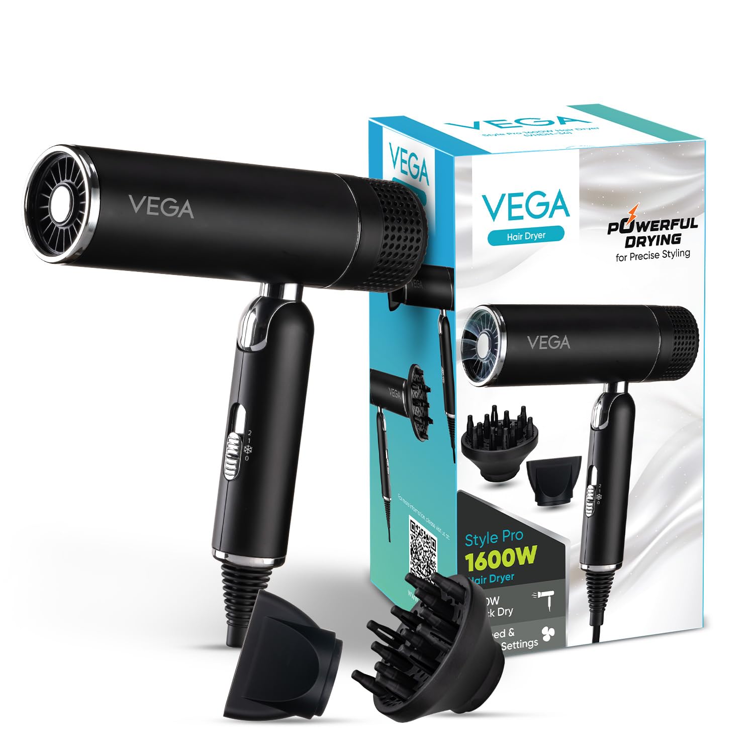 Vega Style Pro 1600W Foldable Hair Dryer with 2X Faster Drying, 3 Heat and 2 Speed Settings, Concentrator Nozzle & Diffuse... - Review, Price and Buying Guide