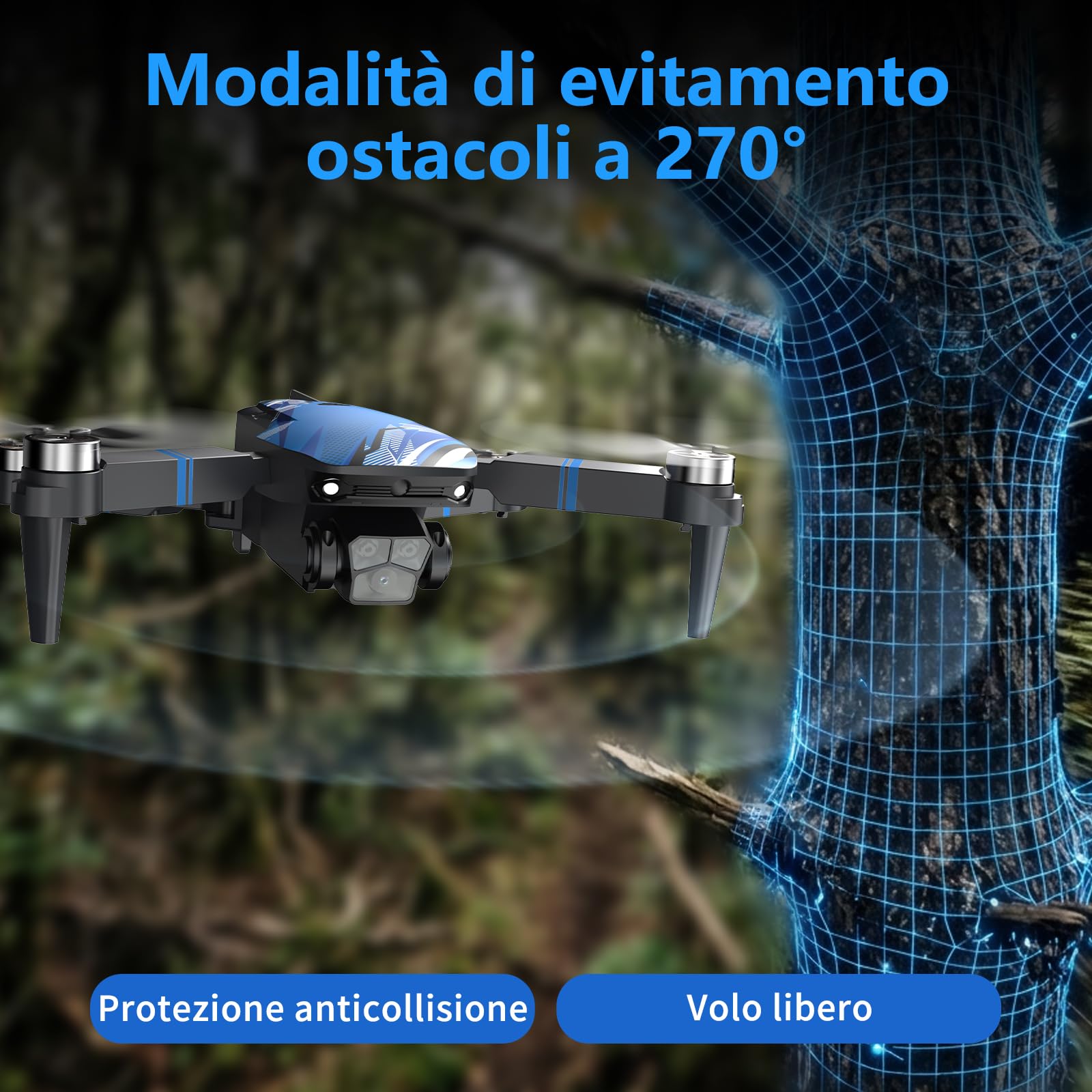 Drone con Camera per Adulti 4K, Schermo LCD FPV Live Video, Motore Brushless, Sistema di Prevenzione Ostacoli a 270°, 3D Flips, Supporta Schede SD fino a 32 GB, Peso Inferiore a 250g