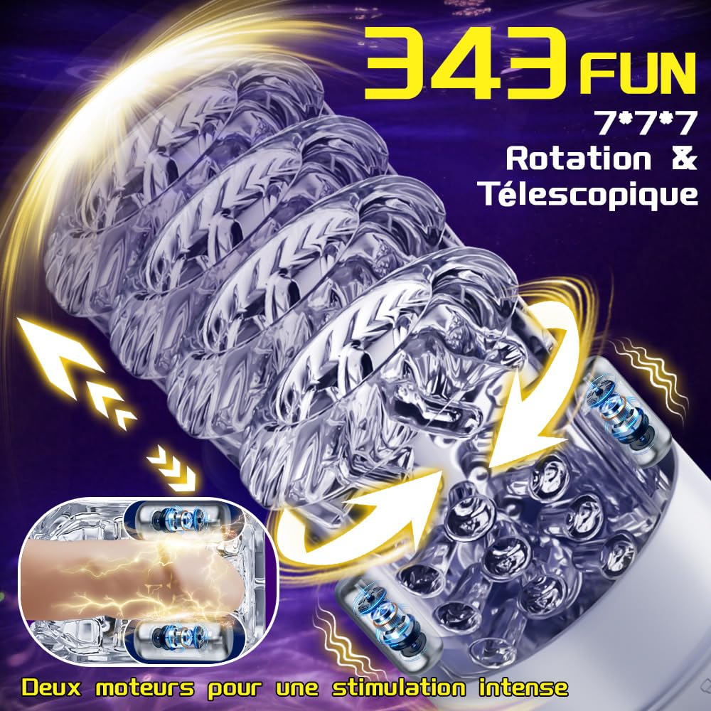 Masturbateur Électrique Homme mains avec 7 Modes Télescopiques, Rotation, Vibration et Aspiration – Automatique Jouet Sexuel Masculin, Effet Langue & Blowjob, Massage du Pénis Sex Toýs