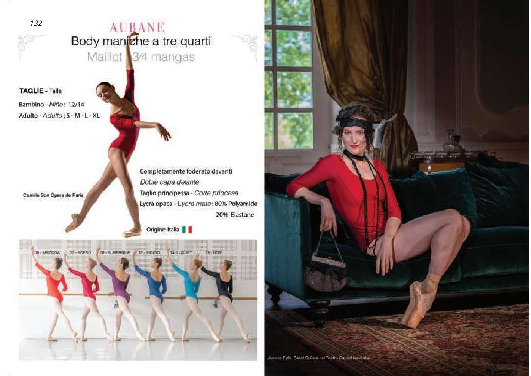 Body con Maniche a Tre Quarti Aubane Artiligne Donna Bambina Etoile Sport Danza Classica Allenamento Fitness Palestra Passeggio Scuola Ballerina Ballo