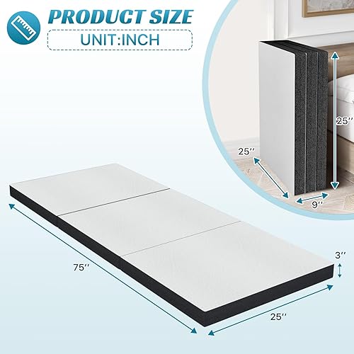 Miniatura 7 de Dkelincs Colchón plegable de espuma viscoelástica triple de 3 pulgadas, portátil, plegable, para campamento, invitados, yoga, blanco (tamaño