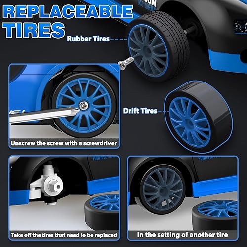 Miniatura 5 de Auto RC de Derrape, 124 4WD Autos RC de Derrape 2.4GHz de Alta Velocidad con Control Remoto, Luz LED y Neumáticos de Derrape. Autos de Juguete de