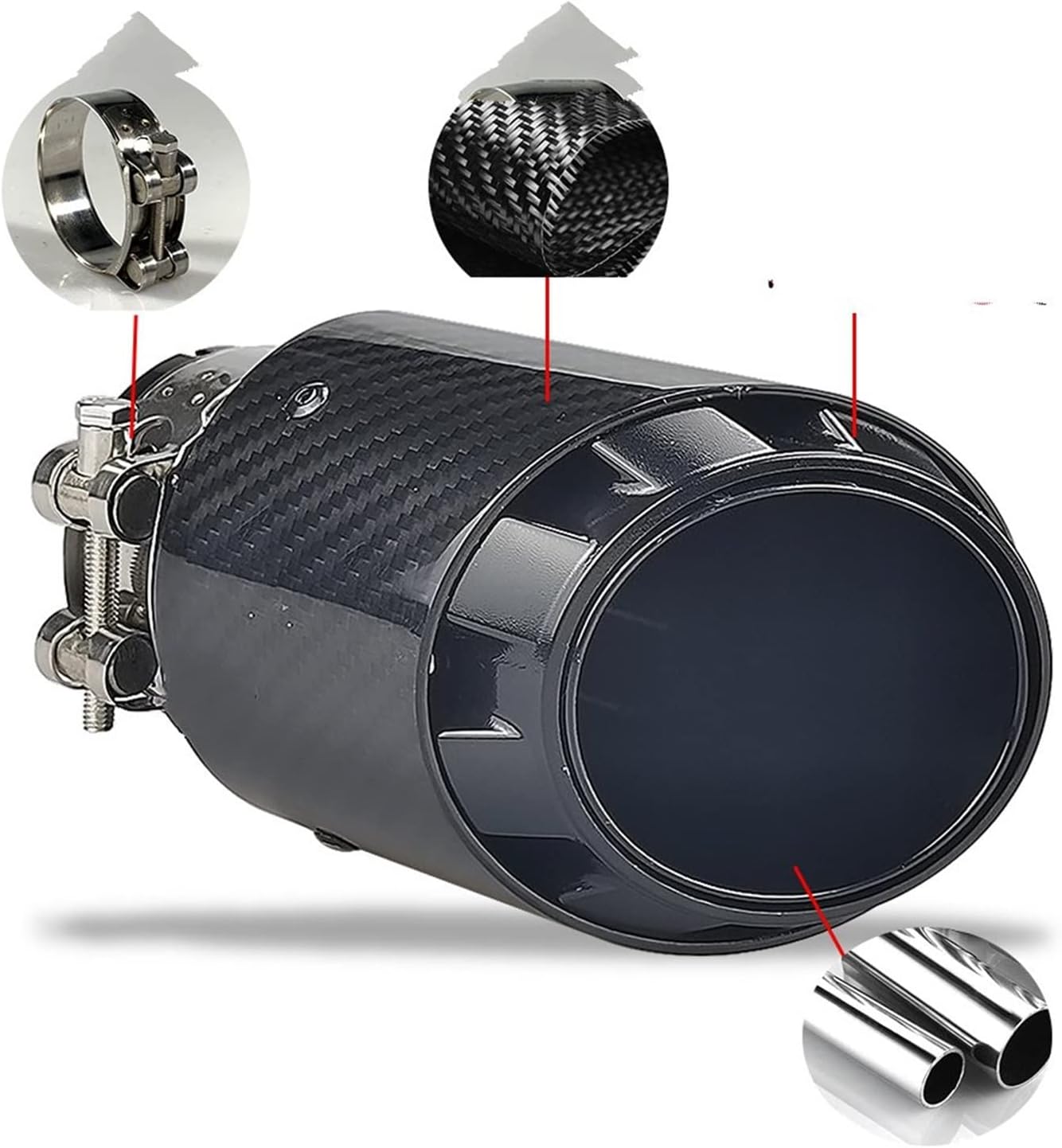 マフラーカッター カーマフラ​​ーエキゾーストパイプカーボンファイバー+バルクステンレス鋼+赤メッキ修正 のテールパイプ (色 :