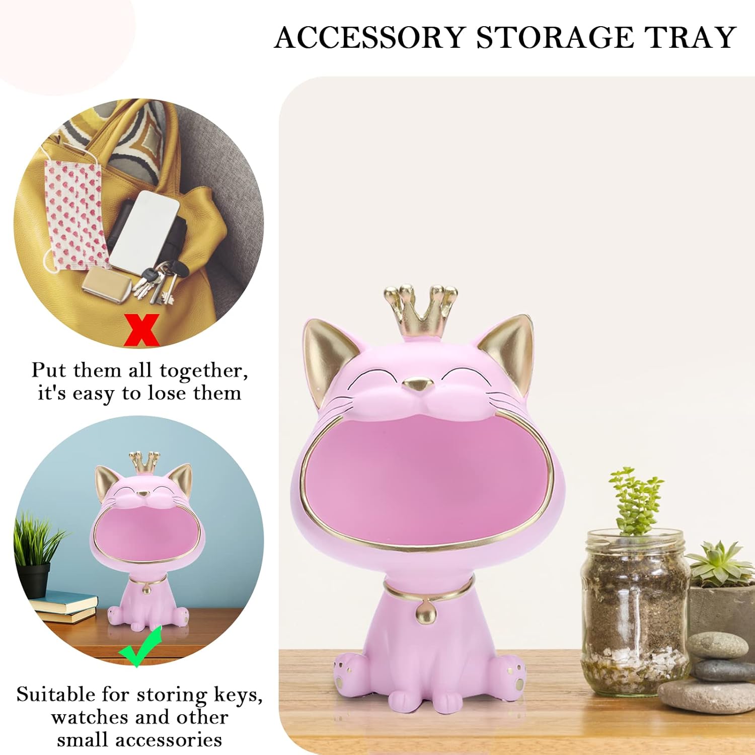 Fortune Cat Statue Home Resin,figurine Fun Candy Dish For Office Desk,key Holder Figurine Non-Toxic Harmless Resin Sculpture Decor Sculpture Table Art Decoration Sundries Container Storage Box