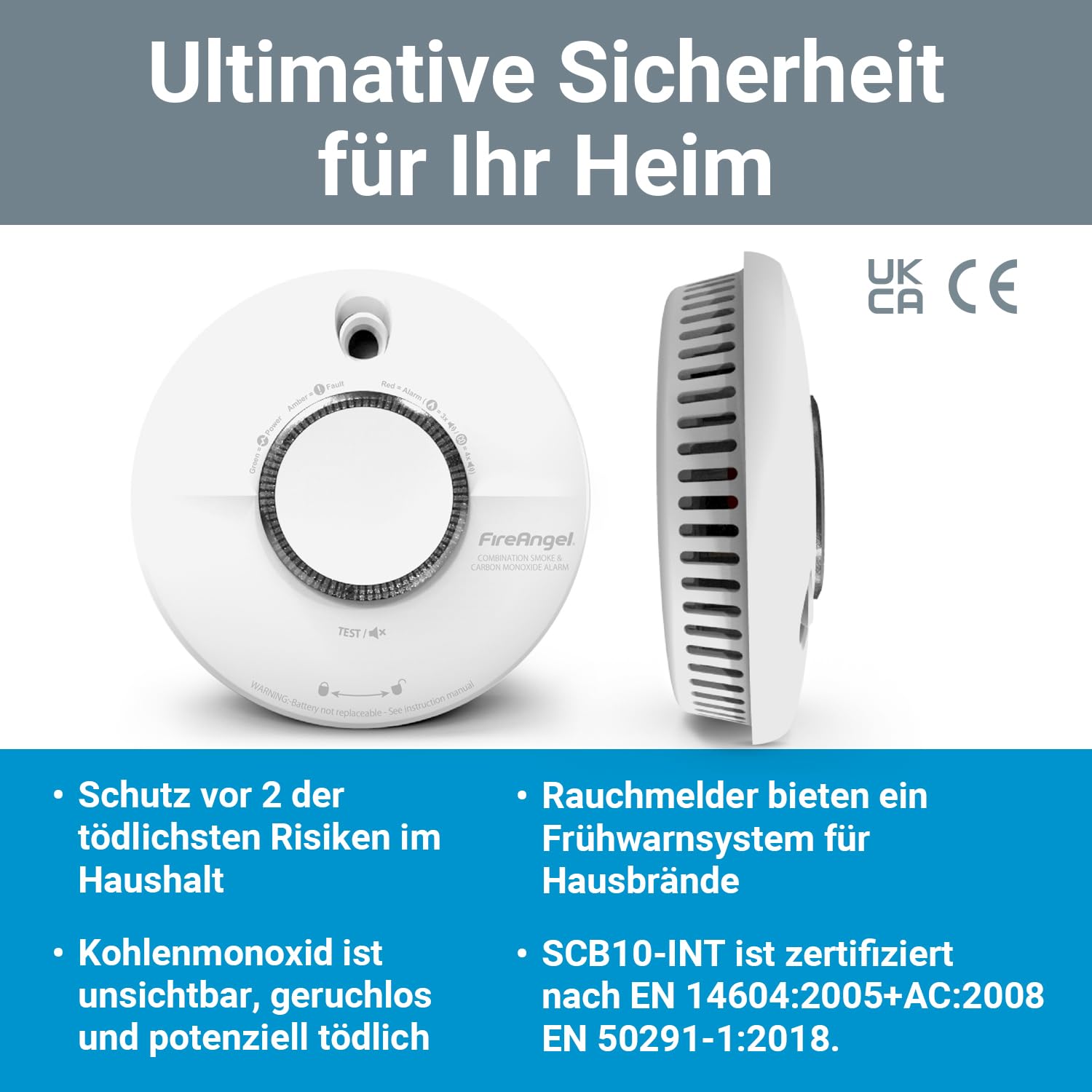 FireAngel SCB10-INT Kombinierter Rauch und Kohlenmonoxid Melder