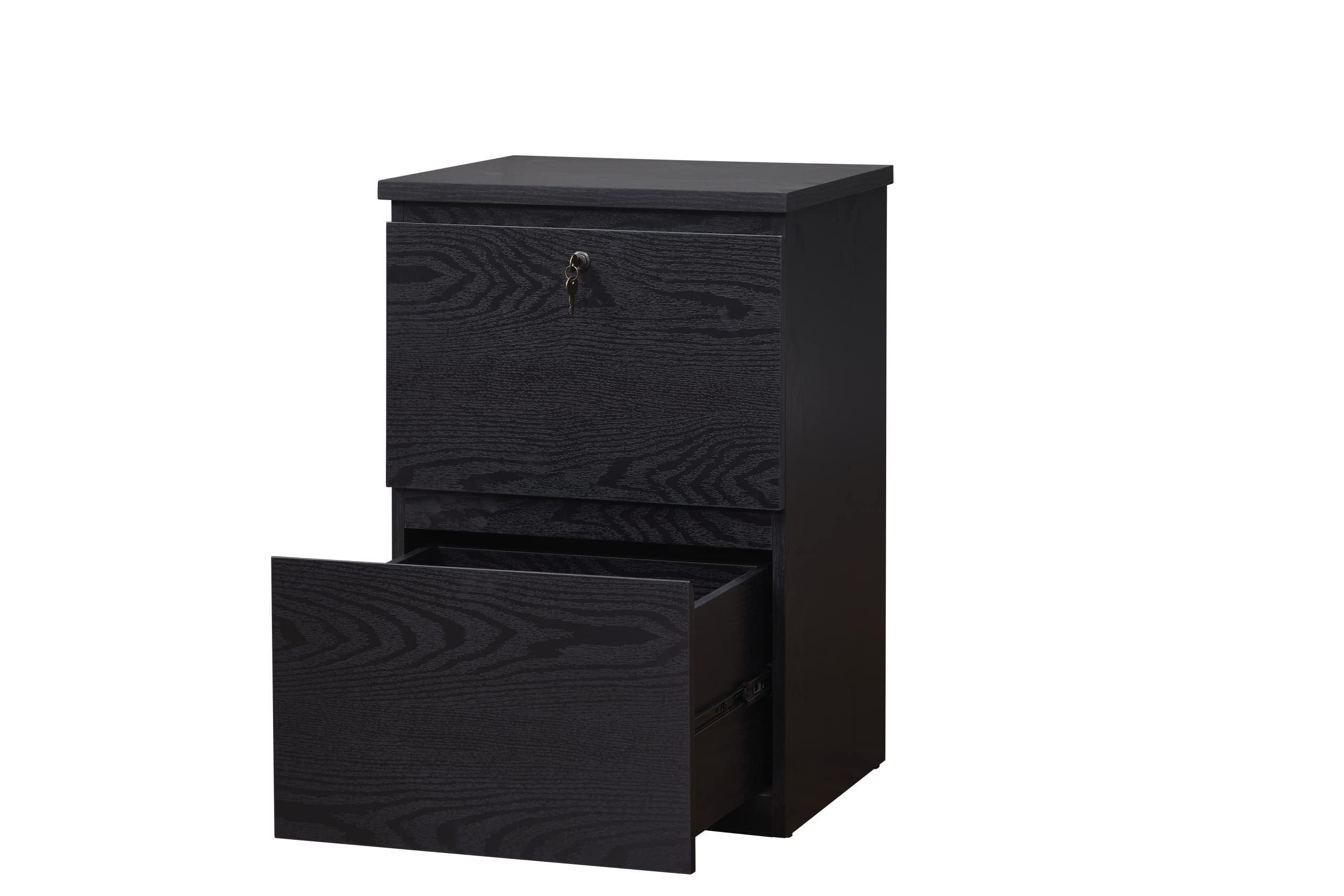 kowo 2 Drawer Wood File Cabinet with Lock, Printer Stand, Vertical Filing Cabinet fits A4, Letter, and Legal Size Documents for Home Office, Black