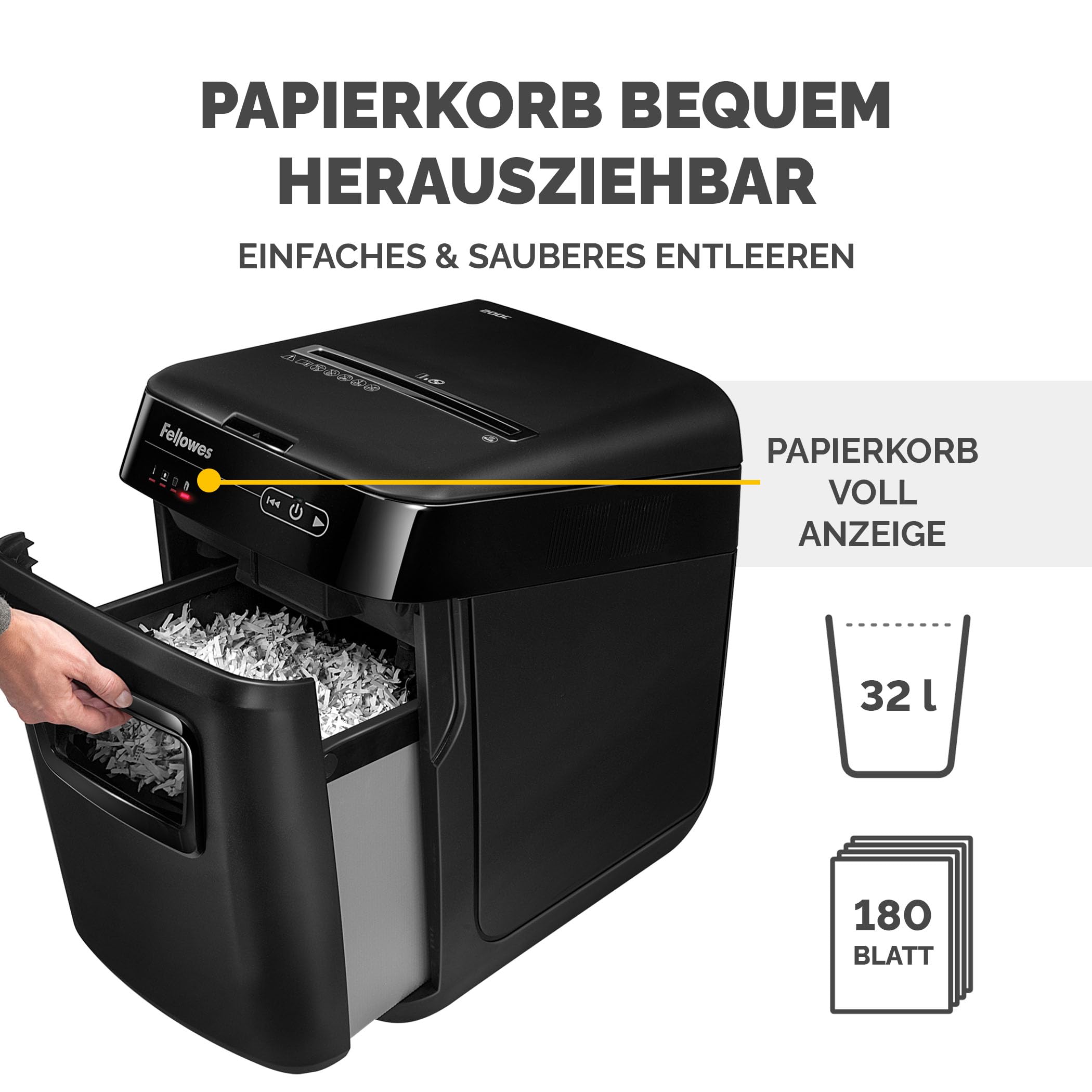 Fellowes Auto-Feed 150C Partikelschnitt Aktenvernichter (P-4), 150 Blatt, für 1-3 Nutzer im Büro oder Home Office mit SilentShred, geeignet zur Datenschutz-Grundverordnung (DSGVO 2018)
