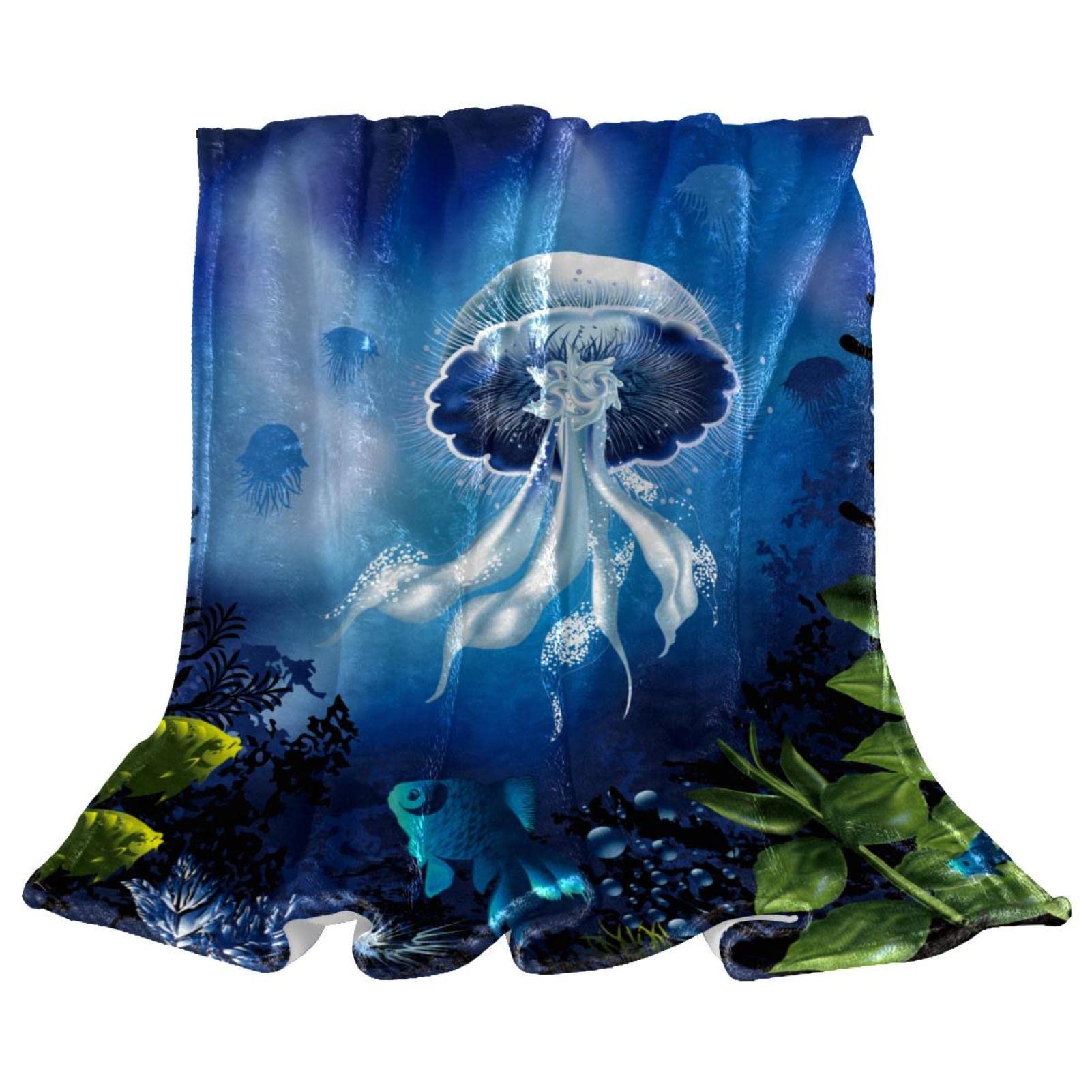 Couverture polaire méduse bleue pour lit et canapé de chambre