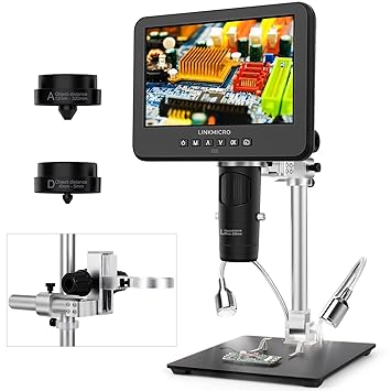 7 HDMI Digital Microscope LINKMICRO Digital & 2000X Microbial Three Lens for Entire Coin and Cell Observation, Soldering Microscope with Screen, 1080P Photo&Video Windows PC Compatible