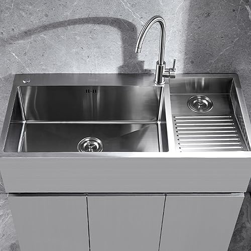 Miniatura 8 de Fregadero de acero inoxidable con tabla de lavadero, lavabo para cocina, baño, balcón, diseño de doble tazón fácil de limpiar (23.622 in23.6