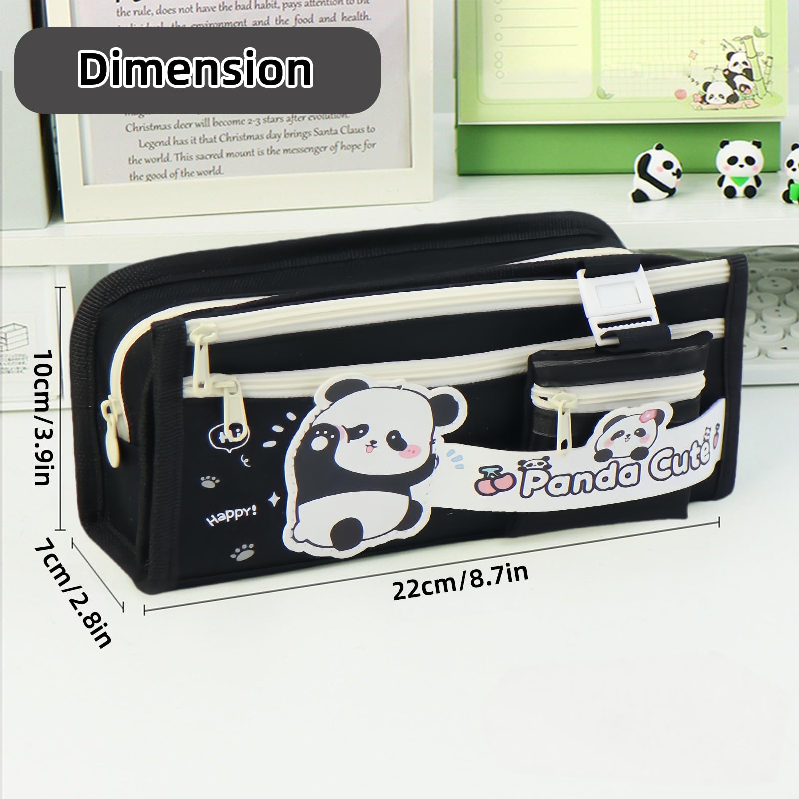 KCatsy Panda Pencil Case Large Pencil Case Pens Pencil Case Shake Penal Teenager School Pencil Case Gifts for Girls Boys Panda Black - Image 2