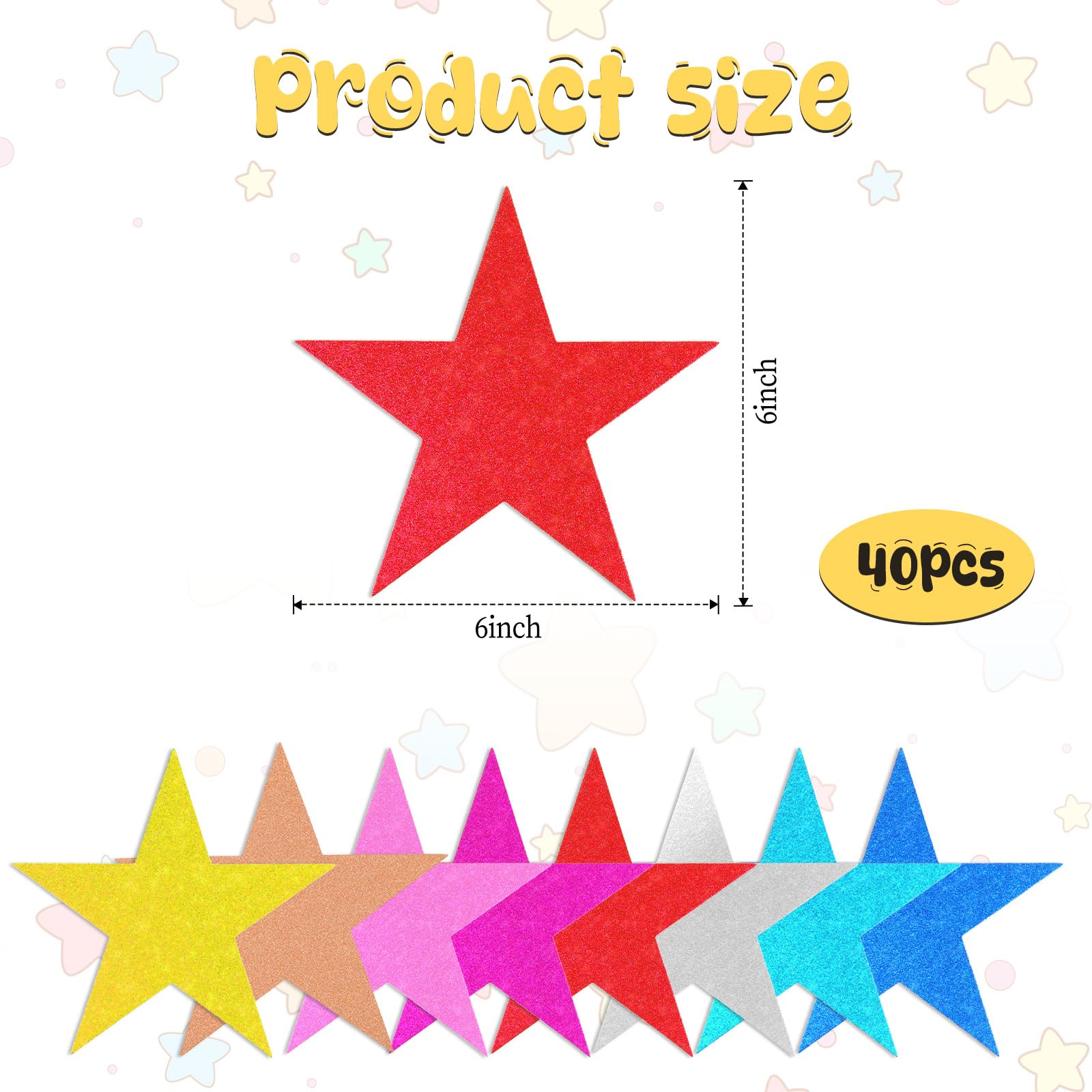 40 Pcs Glitter Star Cutouts 6 Inch Paper Stars Decorations Star Confetti Classroom Decor Star Wall Confetti Cutouts for Christmas Classroom Bulletin Board Decorations(8 Colors)