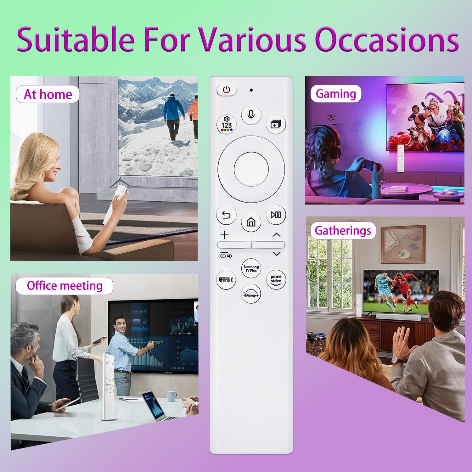 BN59-01391A TM2281E Solar Frame Voice TV Remote Control Compatible with Samsung Neo QLED 4K Ultra Smart HD TV Bluetooth Rechargeable Solar Cell QN32LS03BBFXZA QN43LS01BAFXZA etc White