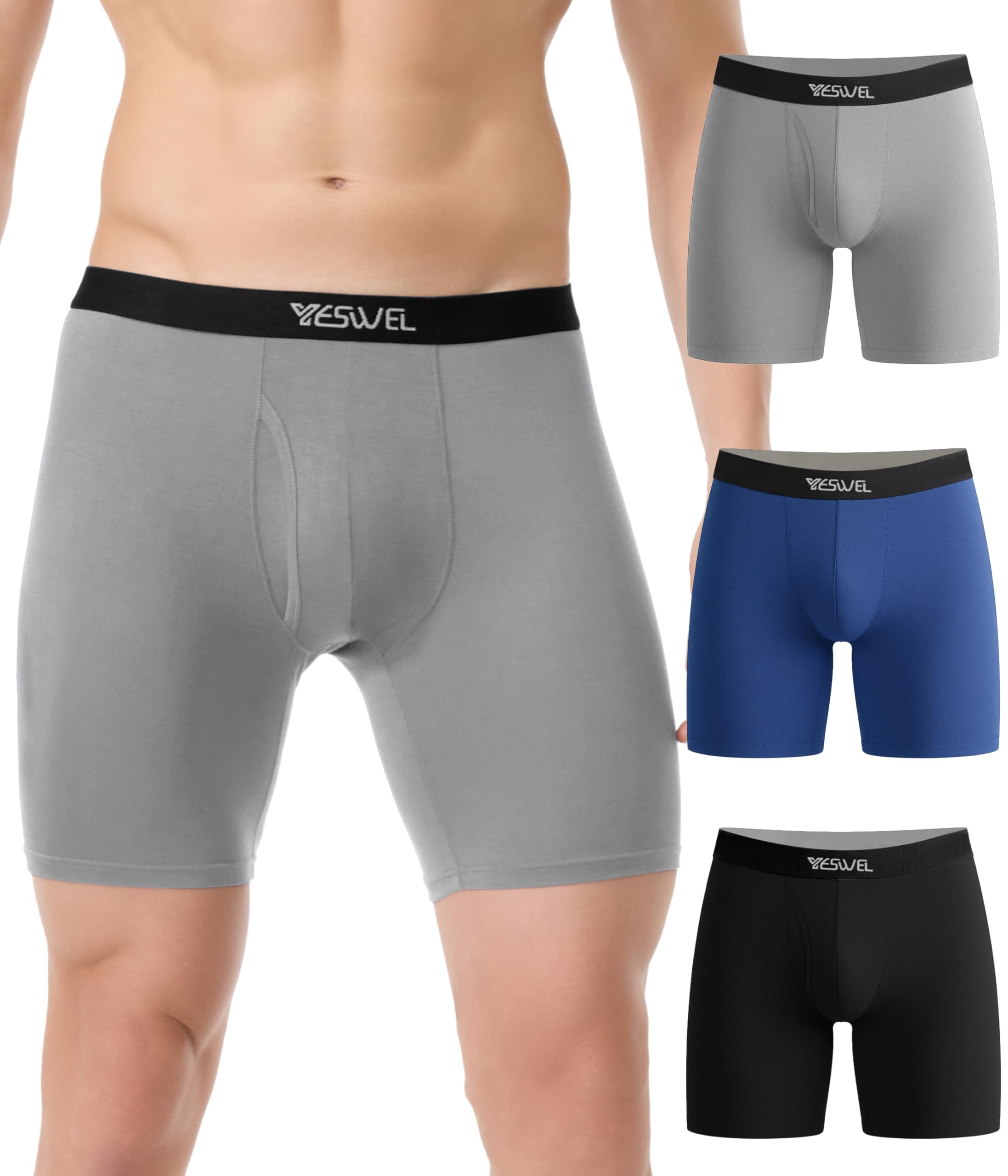 YESWEL Mens Underwear, Boxer Shorts Multipack of 3, Anti Chafing modal Boxers, Moisture Wicking Breathable Underpants, No Itchy Labels Pants Trunks (Multicolor 01, M)