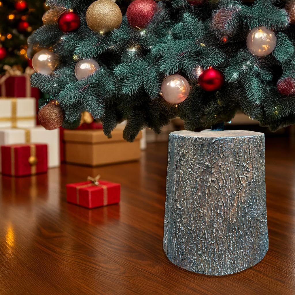 Base Supporto Albero di Natale da 150 a 240h cm - Forma Tronco, Effetto Realistico, Attacco Universale 3,7cm, con Ganci, Attacco di Metallo, Decorazioni, Festività - Vetro Resina