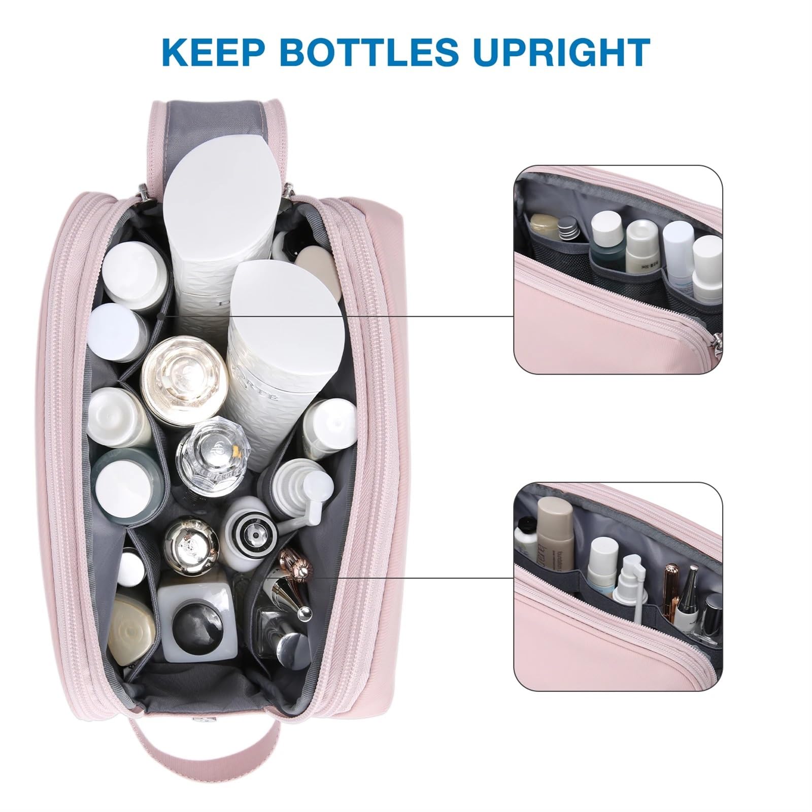 Neceser de Viaje para Mujer Bolsa de Almacenamiento cosméticos for Maquillaje, Bolsa Aseo for Mujer, Conjunto Viaje for Hombre, Afeitar Impermeable(S-Pink)