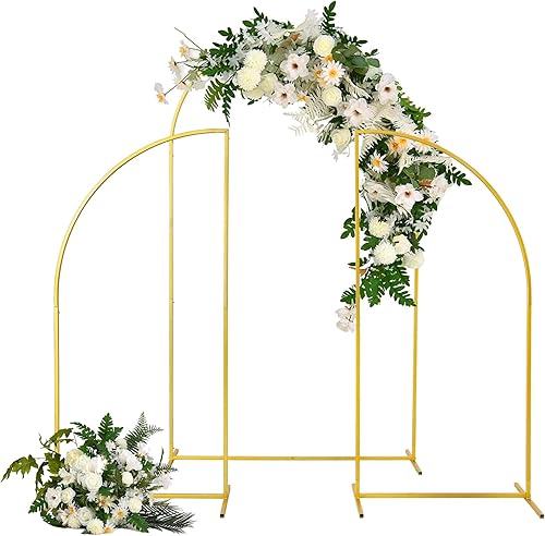 Juego de 3 soportes de arco de metal, soporte de arco de boda dorado de 7.2 pies para ceremonia, marco de arco de globos de metal, cenador de jardín disponible en Yaxa El Salvador