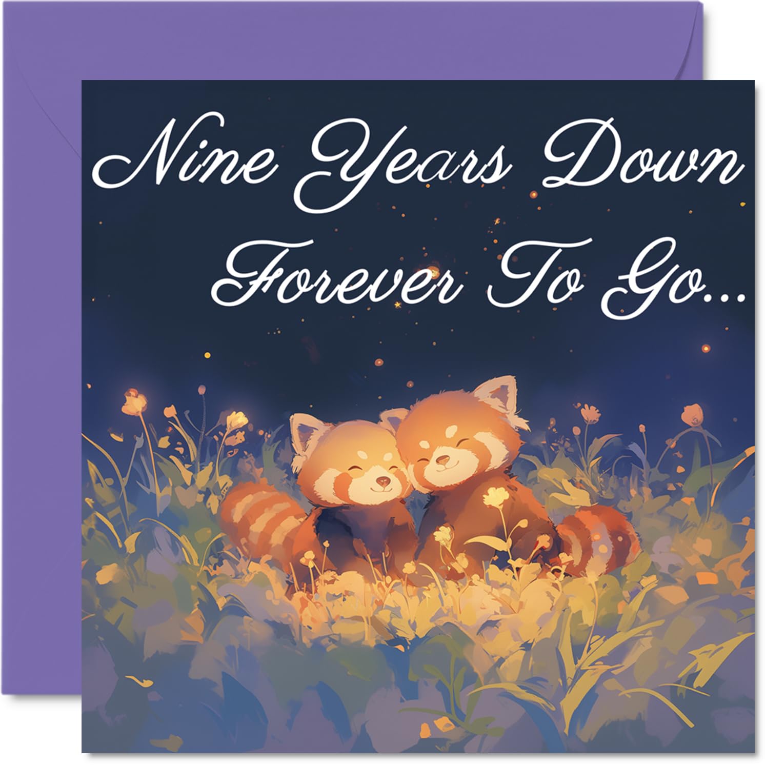 9th Anniversary Card - Red Pandas in Love Nine Years Down - Congratulations Cards for 9th Anniversary, 145mm Congratulations Greeting Card
