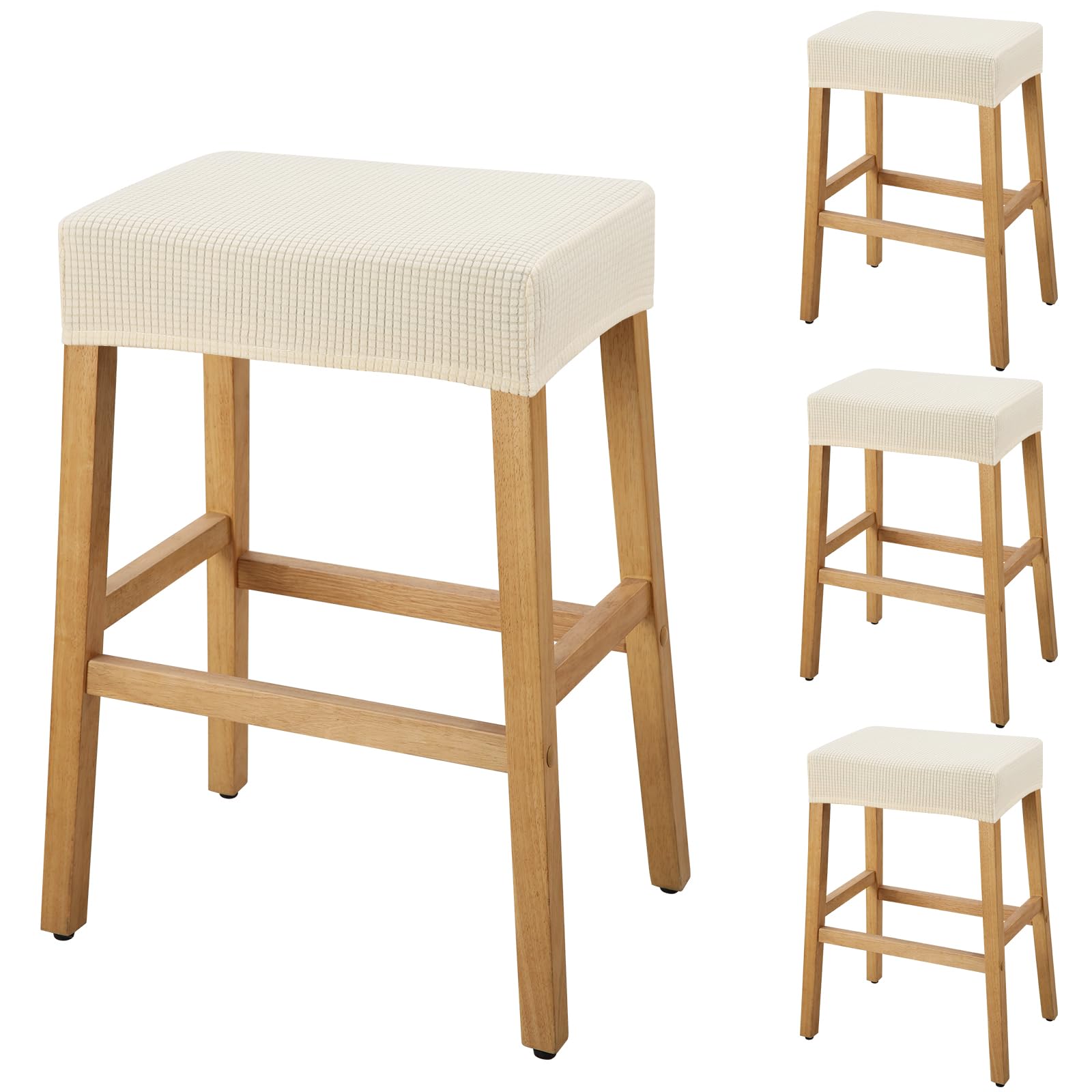 YISUN Stool Covers Rectangle - 4 Pack Stretch Waterproof Saddle Seat Cover Counter Bar Stools Bar Chairs Covers Kitchen Island Chairs Cushion Protector (4, Beige)