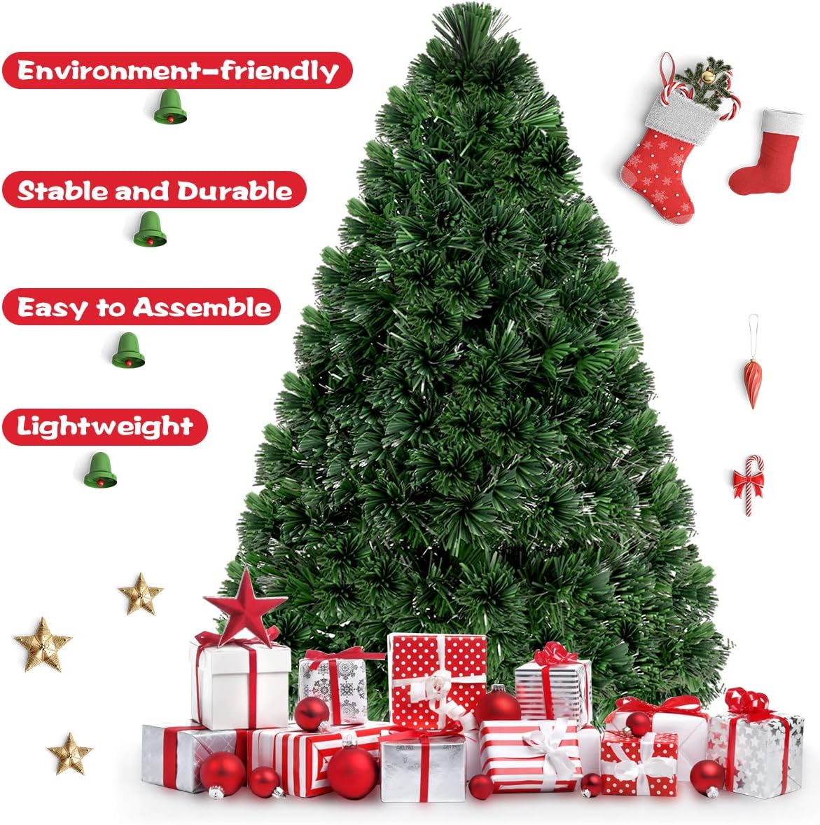 Goplus 3FT Pre-Lit Fiber Optic Christmas Tree, Premium Artificial PVC Xmas Tree with Metal Stand, for Indoor Holiday Decor